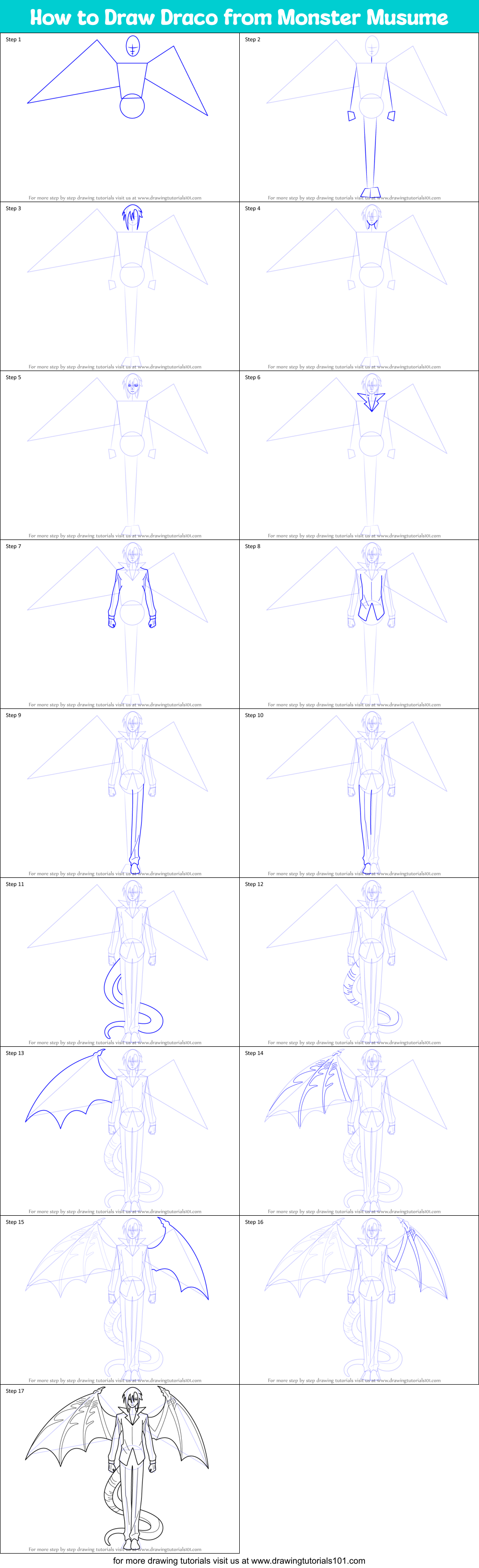 How to Draw Draco from Monster Musume Printable Step by Step