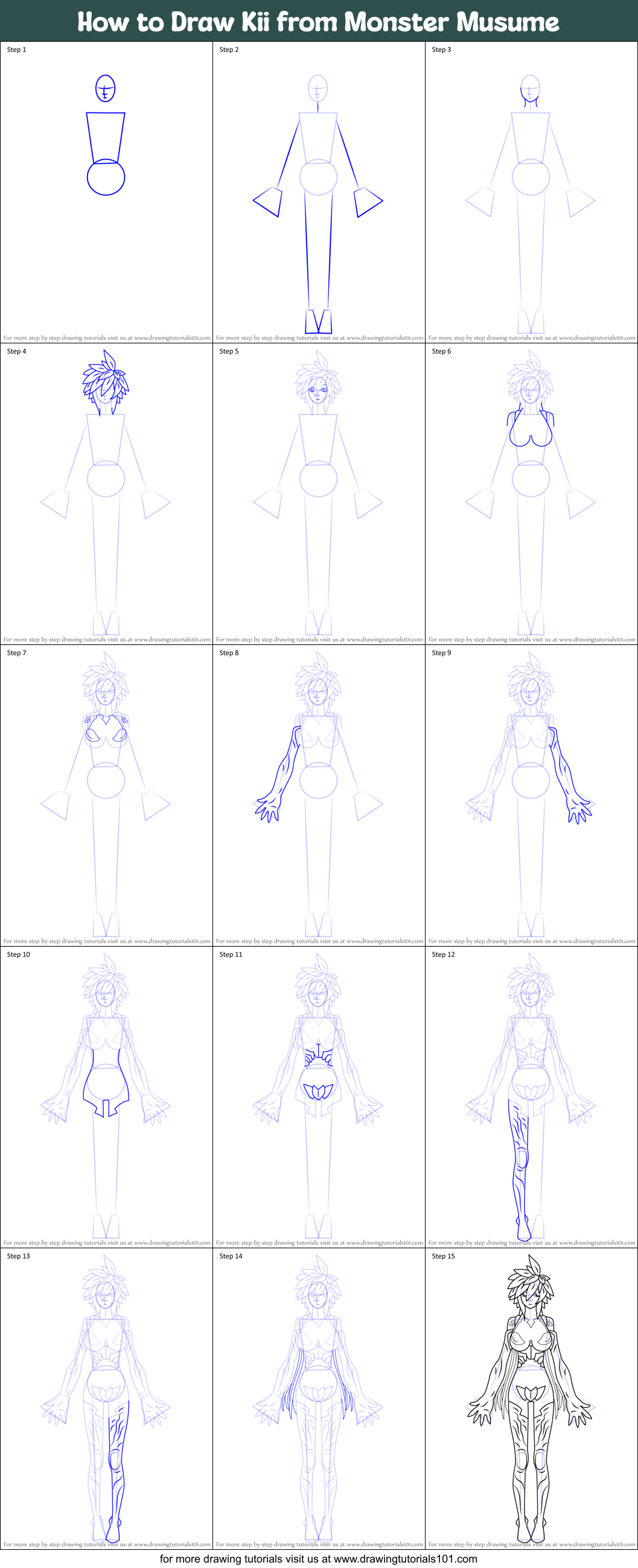 How to Draw Kii from Monster Musume Printable Step by Step