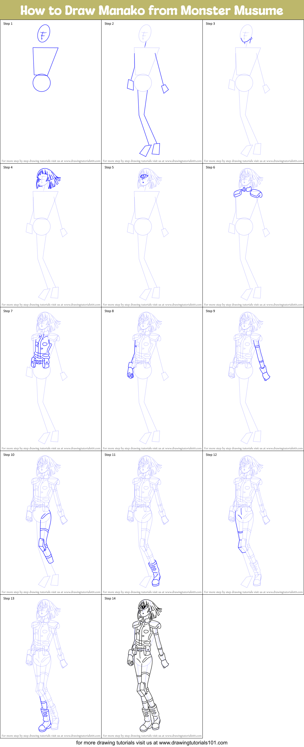 How to Draw Manako from Monster Musume Printable Step by Step