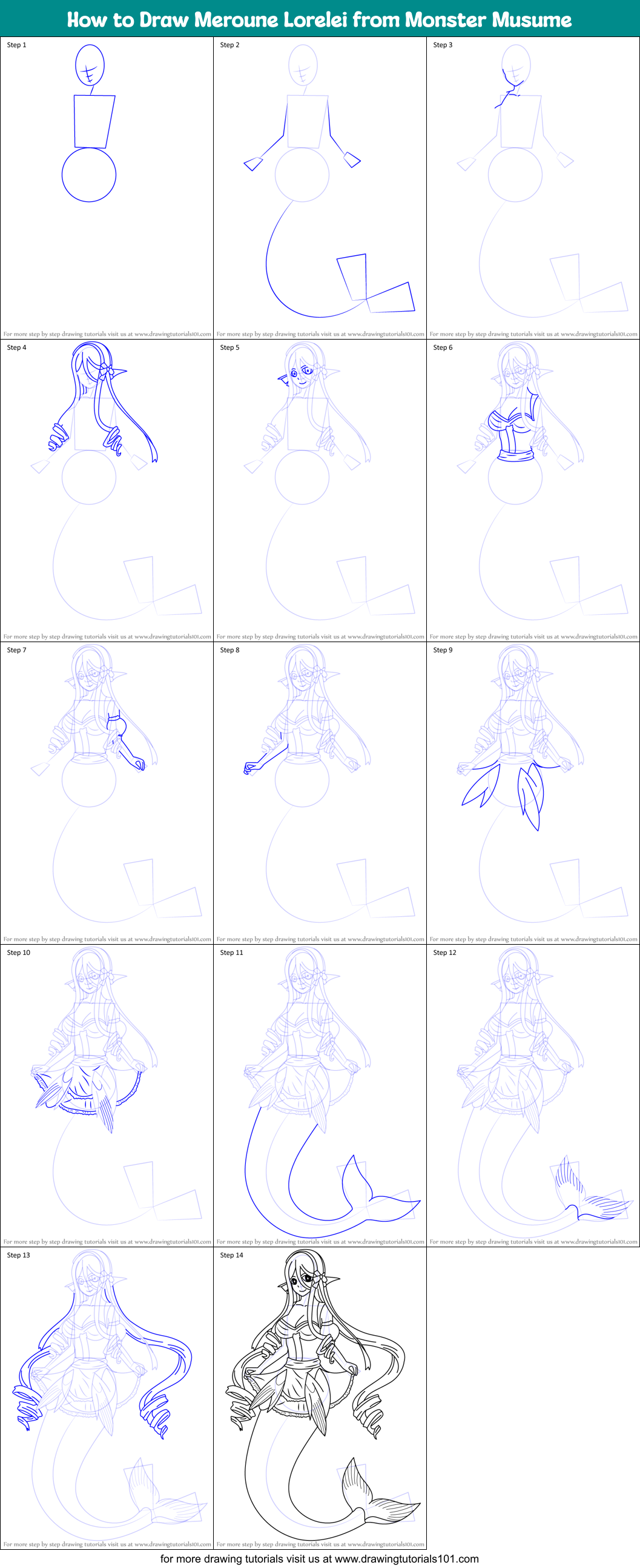 How to Draw Meroune Lorelei from Monster Musume Printable Step by Step