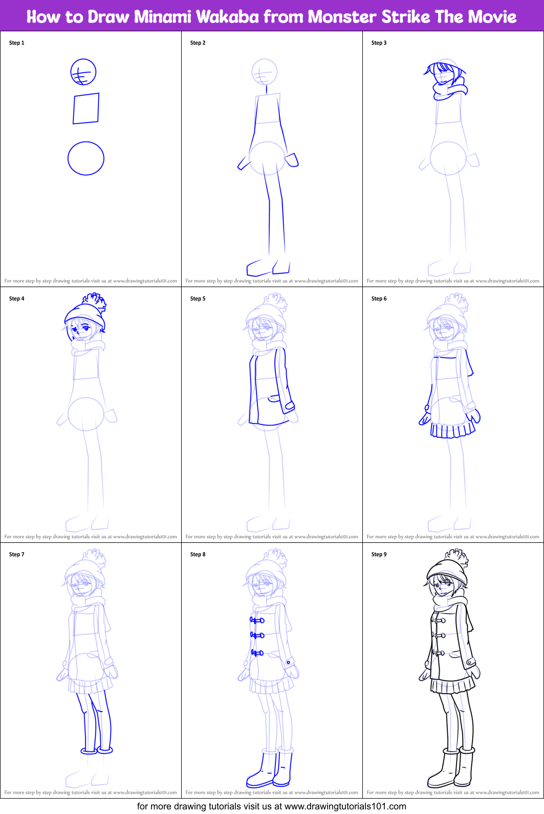 How to Draw Minami Wakaba from Monster Strike The Movie Printable Step by Step