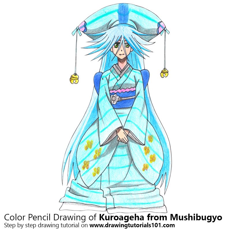 How to Draw Kuroageha from Mushibugyo by Color Pencils