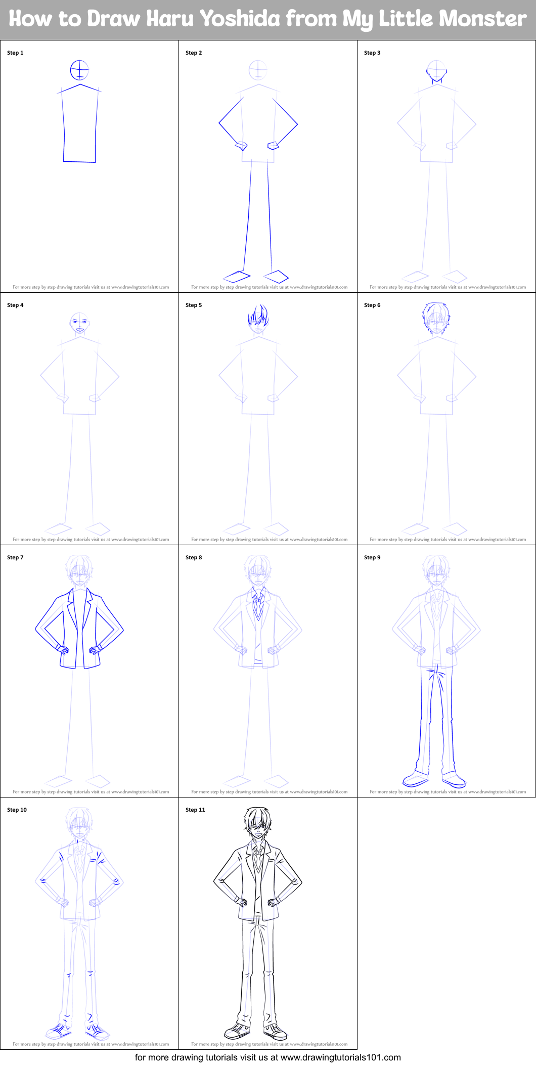 How to Draw Haru Yoshida from My Little Monster Printable Step by Step