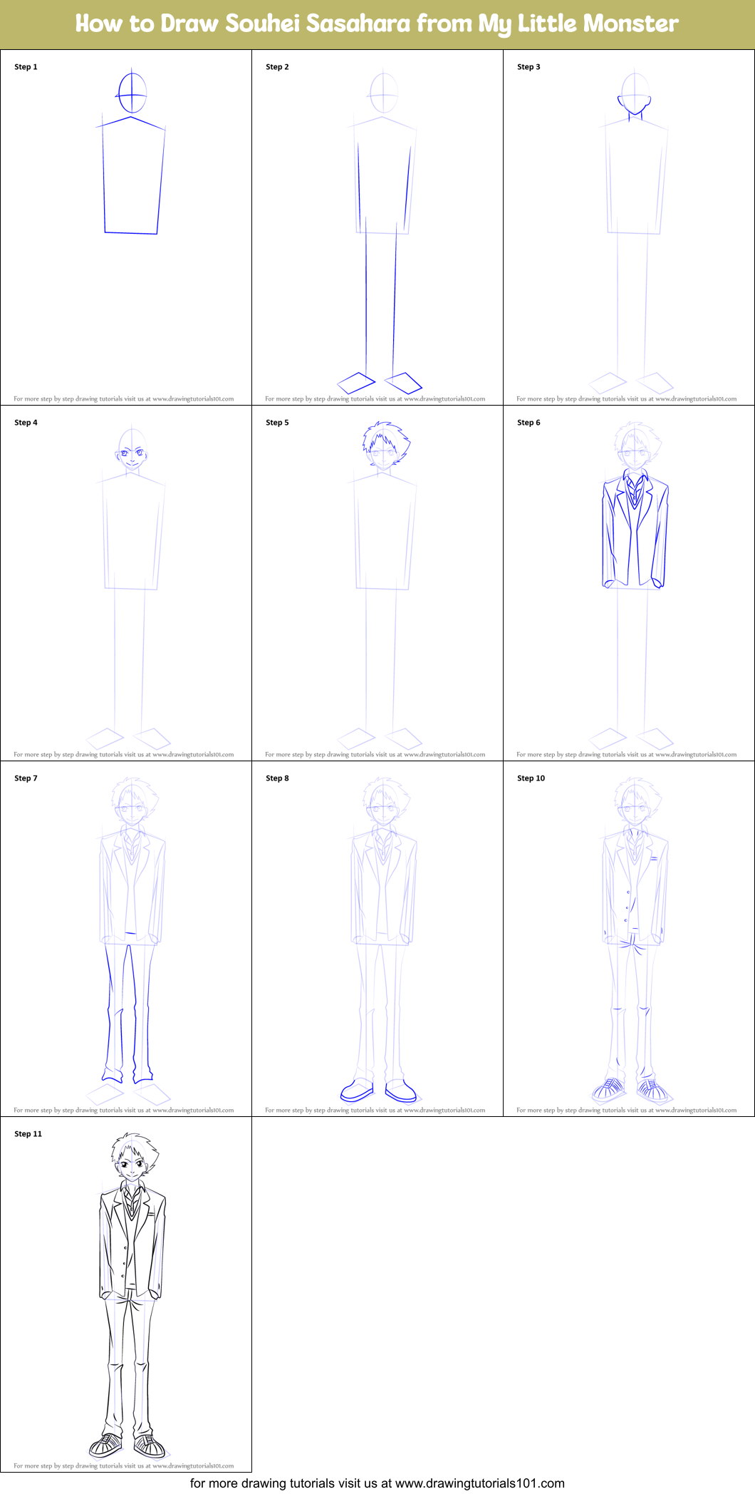How to Draw Souhei Sasahara from My Little Monster Printable Step by Step