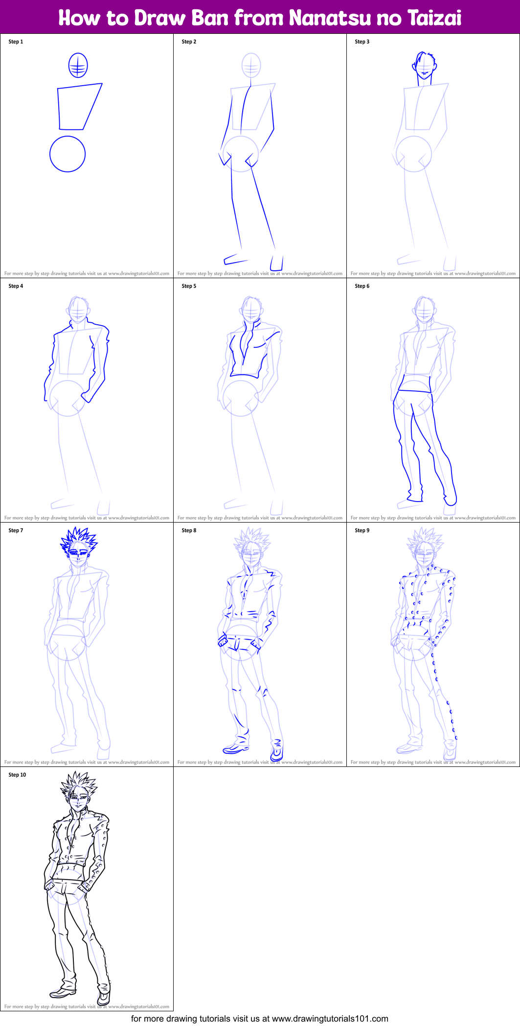 How to Draw Ban from Nanatsu no Taizai Printable Step by Step