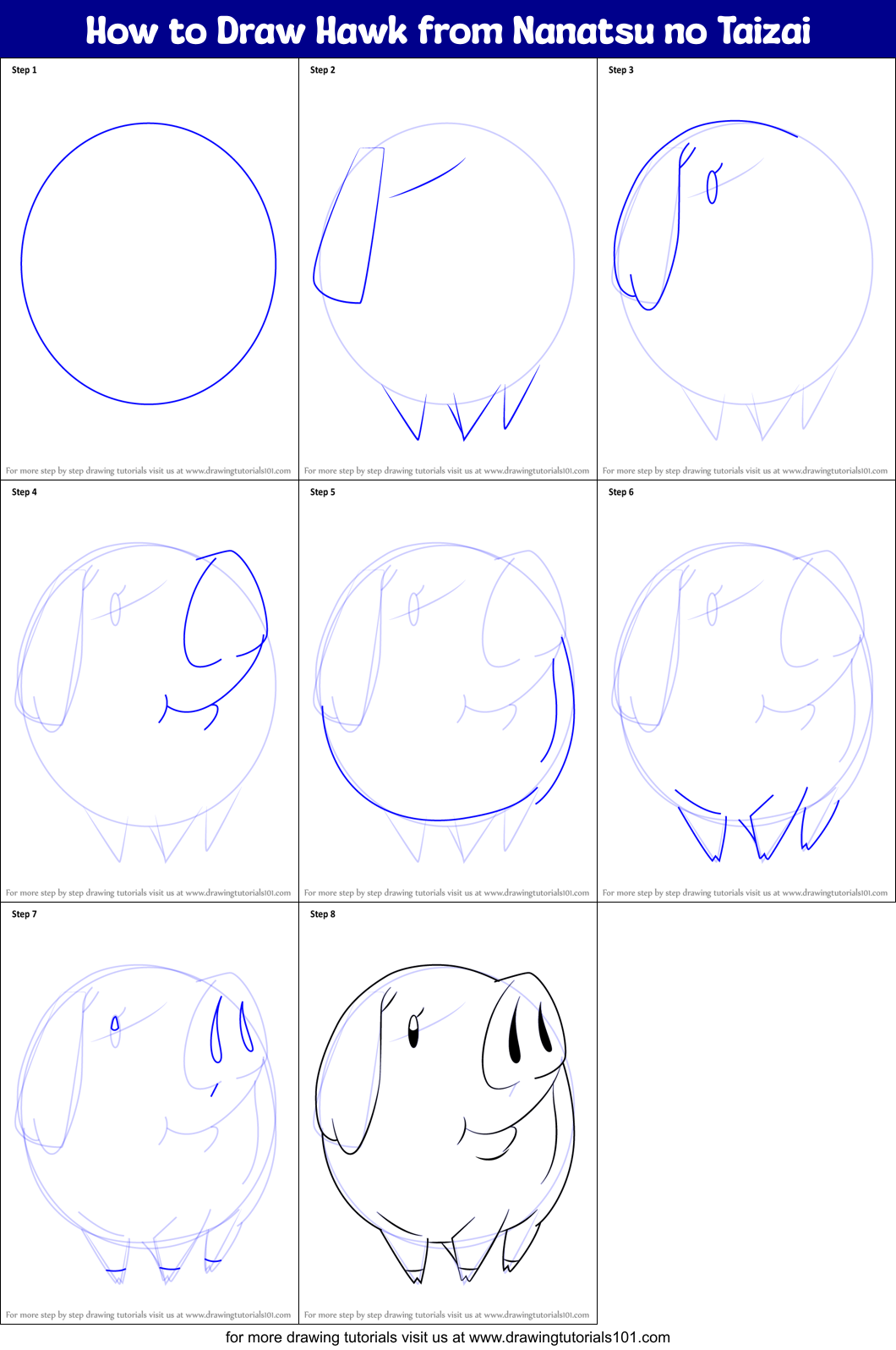 How to Draw Hawk from Nanatsu no Taizai Printable Step by Step