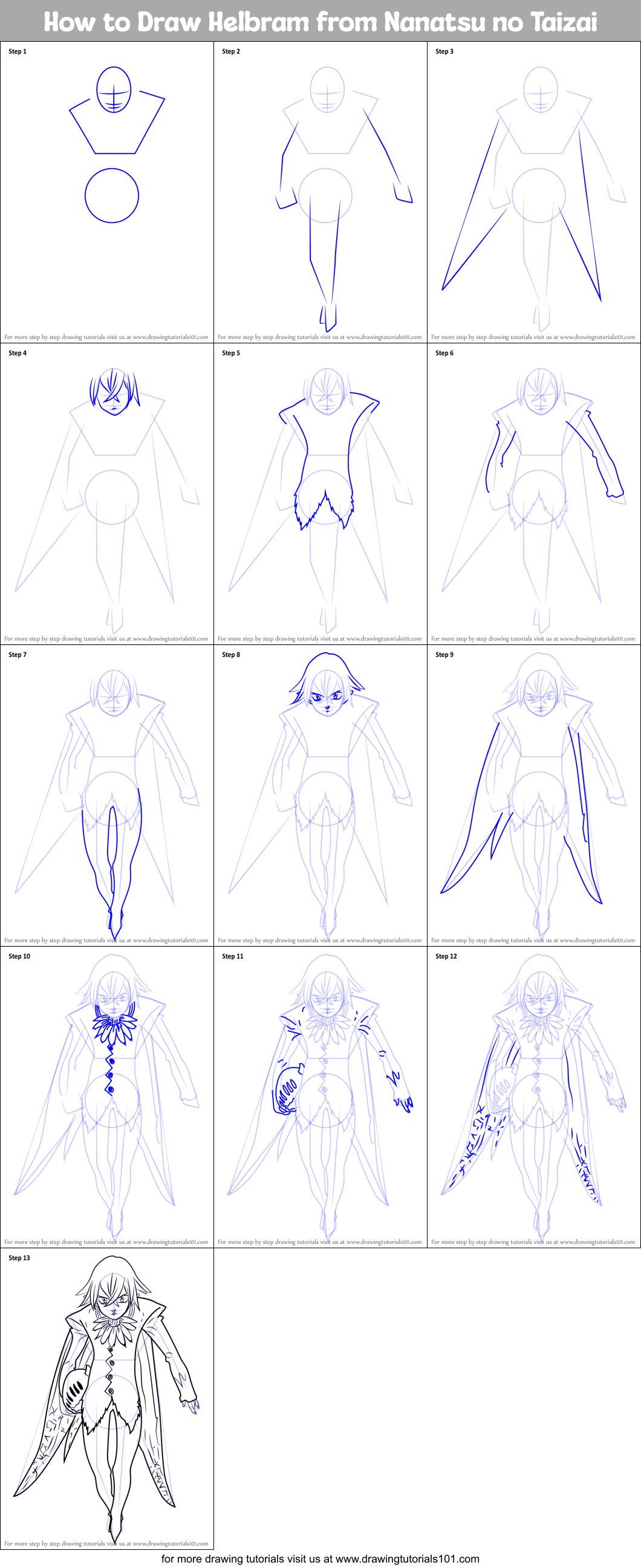 How to Draw Helbram from Nanatsu no Taizai Printable Step by Step