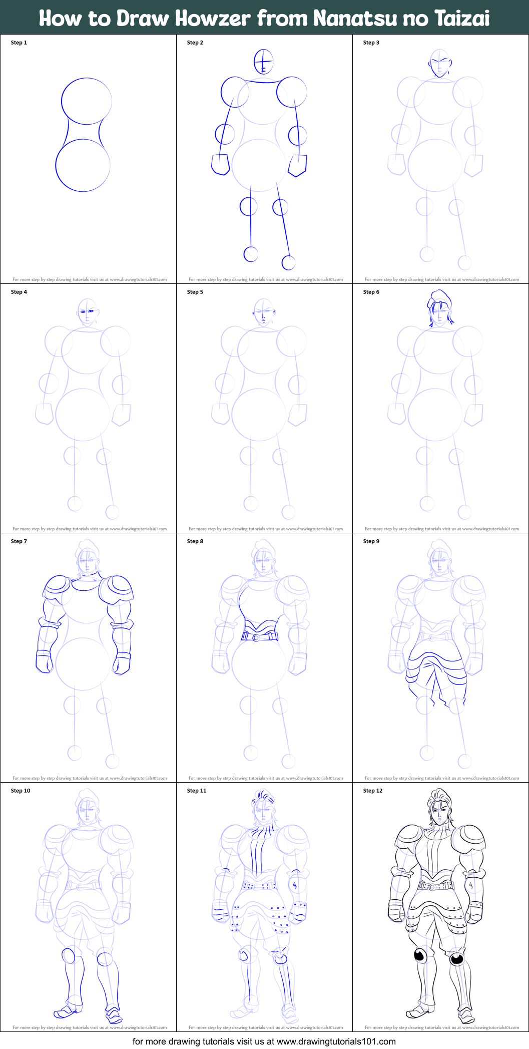 How to Draw Howzer from Nanatsu no Taizai Printable Step by Step