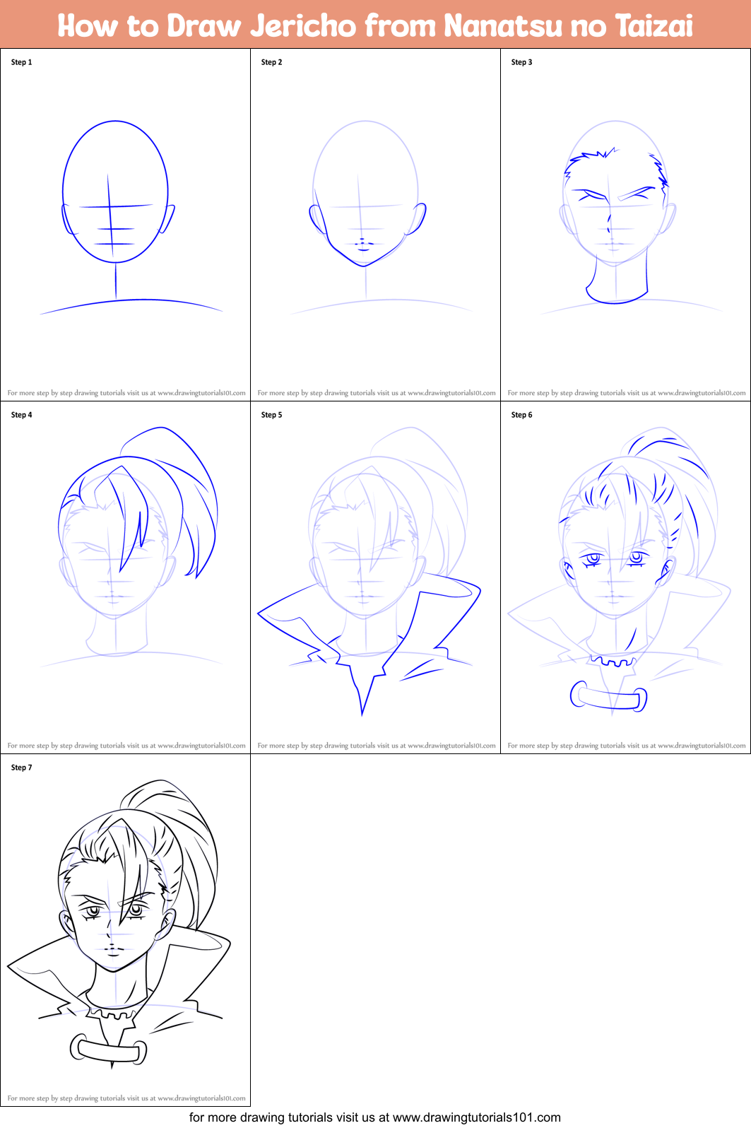 How to Draw Jericho from Nanatsu no Taizai Printable Step by Step