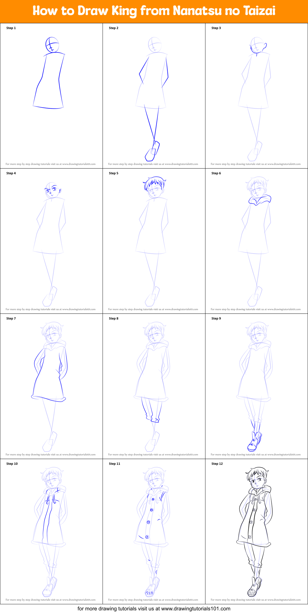 How to Draw King from Nanatsu no Taizai Printable Step by Step
