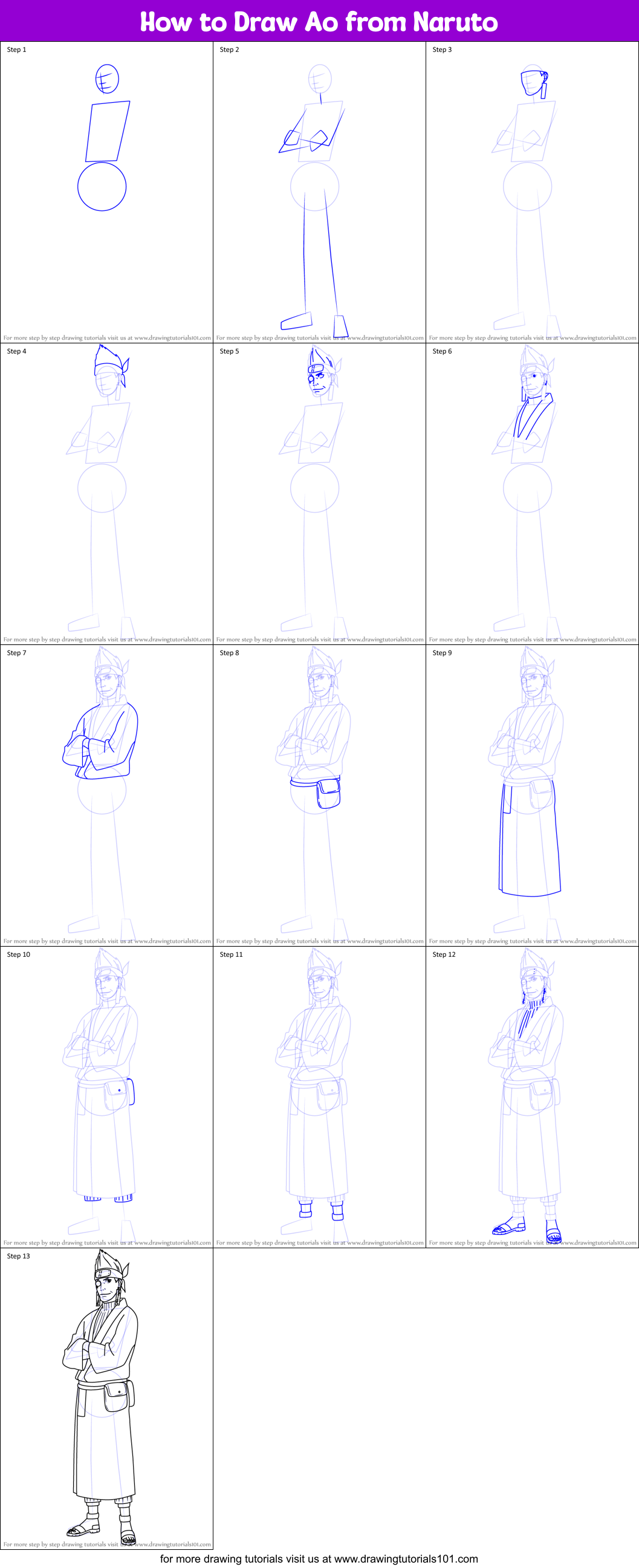 How to Draw Ao from Naruto Printable Step by Step