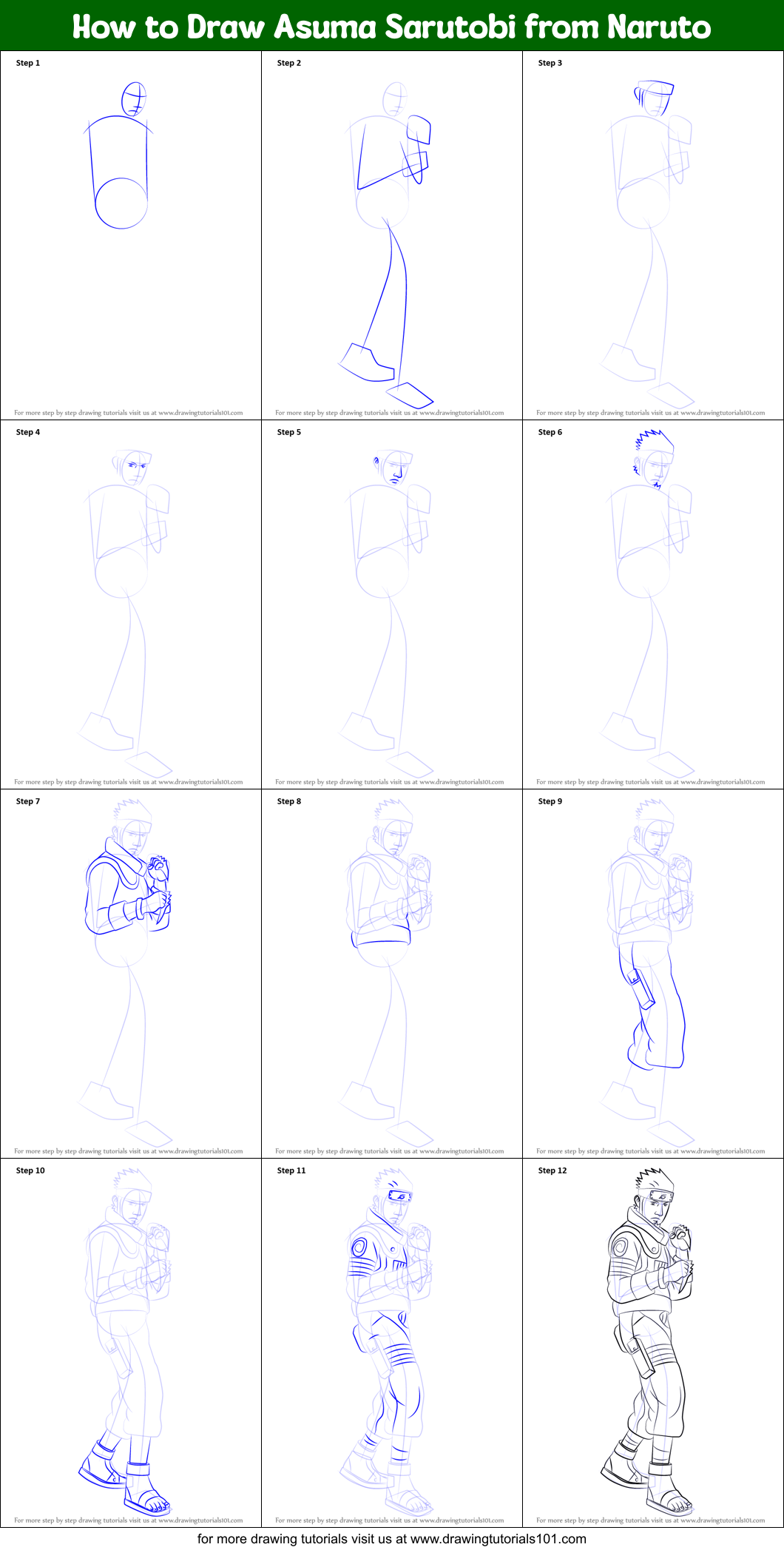 How to Draw Asuma Sarutobi from Naruto Printable Step by Step