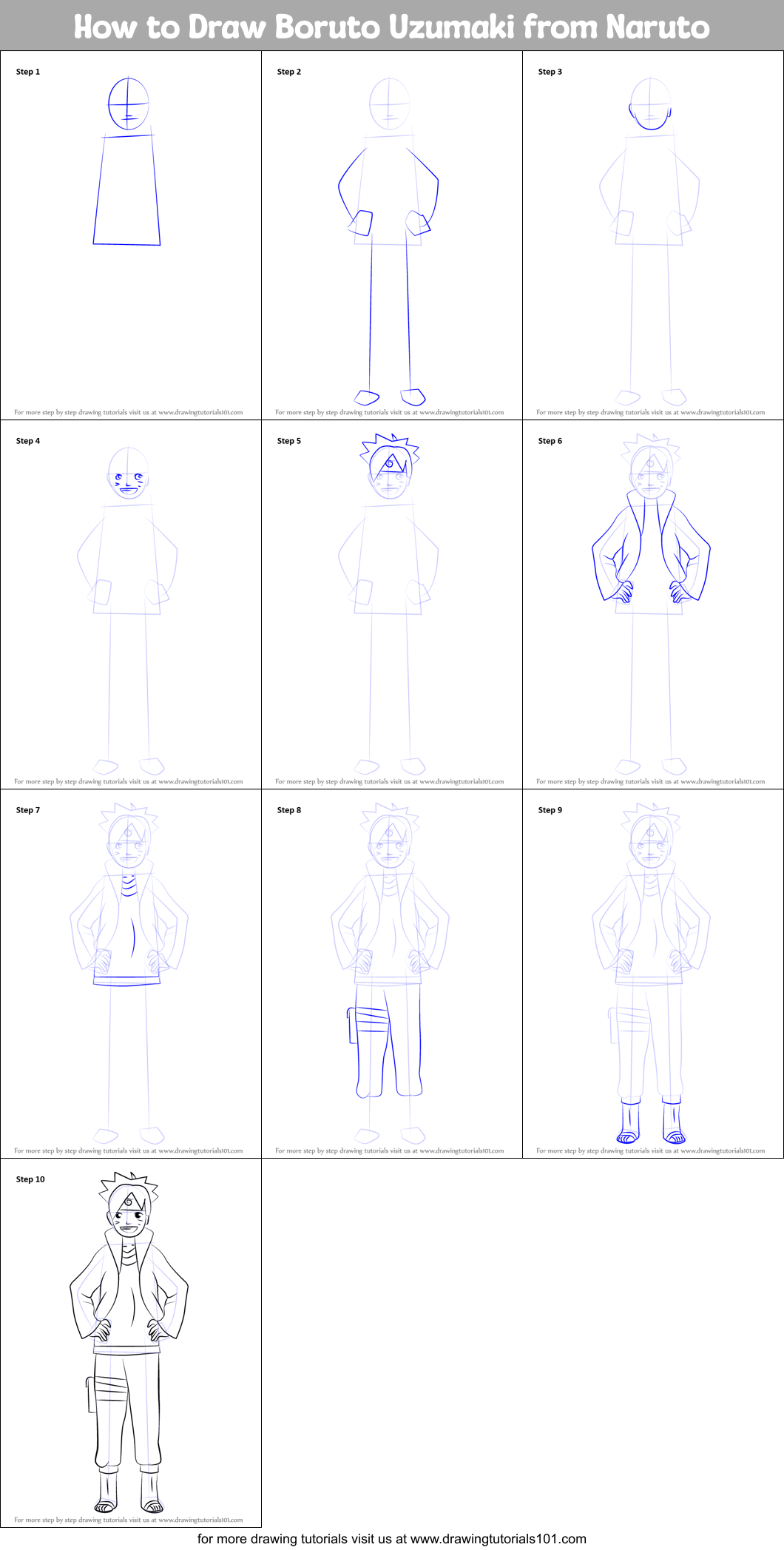 How to Draw Boruto Uzumaki from Naruto Printable Step by Step