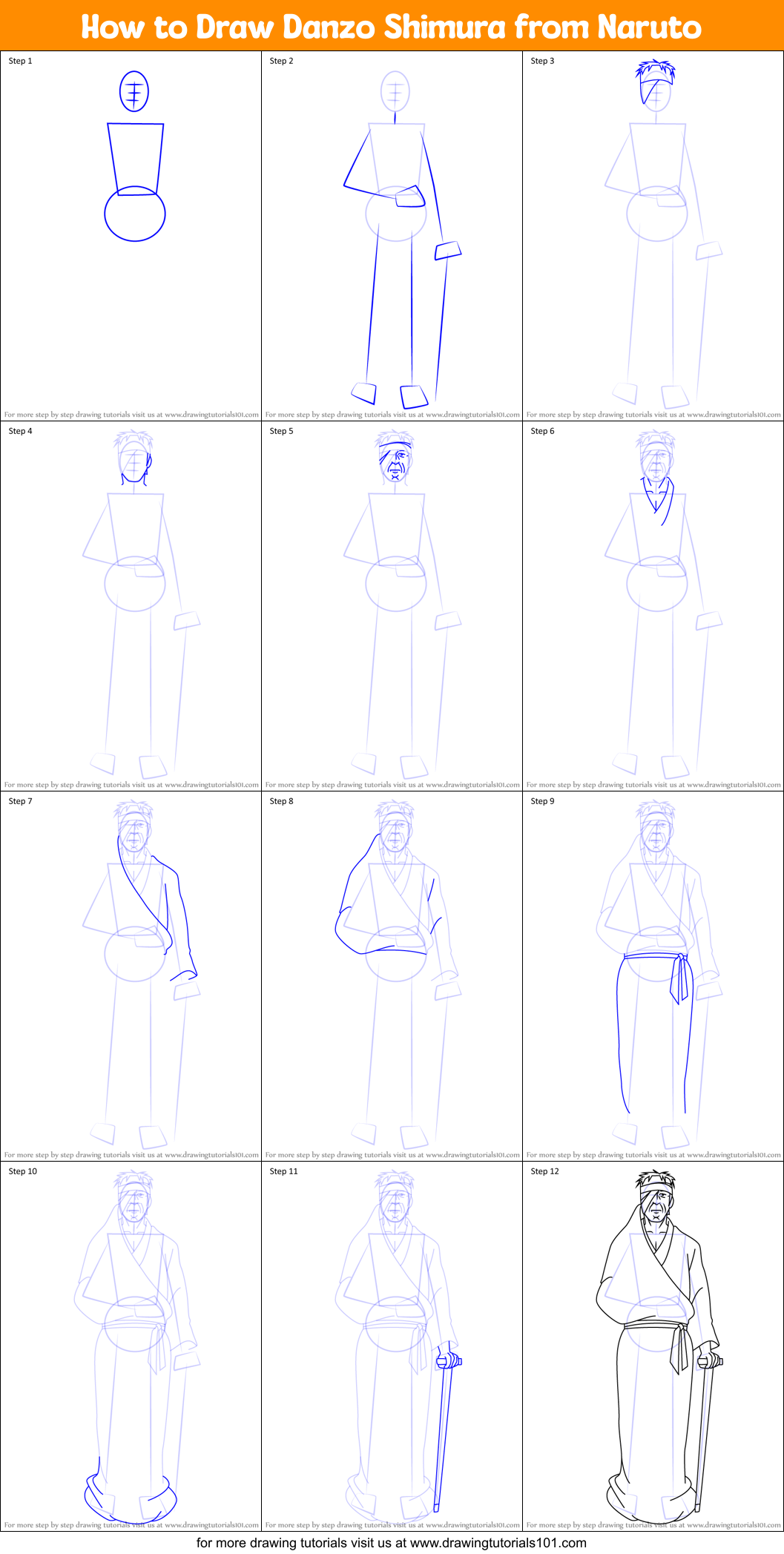 How to Draw Danzo Shimura from Naruto Printable Step by Step