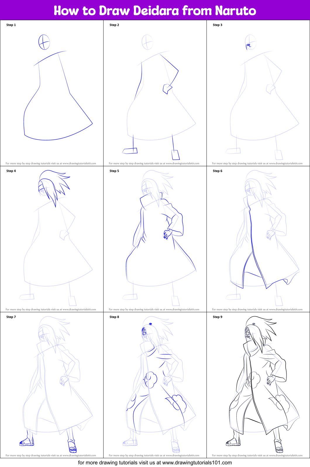 How to Draw Deidara from Naruto Printable Step by Step