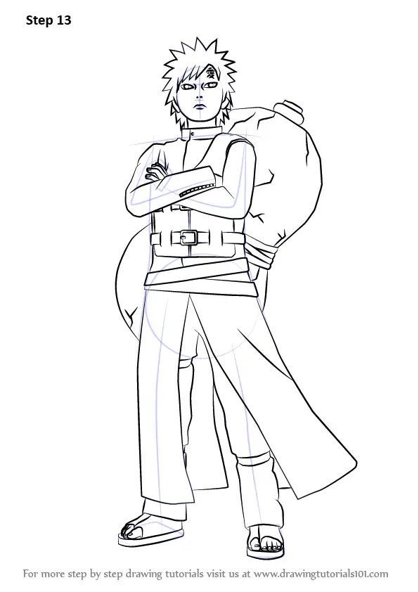 Learn How to Draw Gaara from Naruto (Naruto) Step by Step : Drawing
