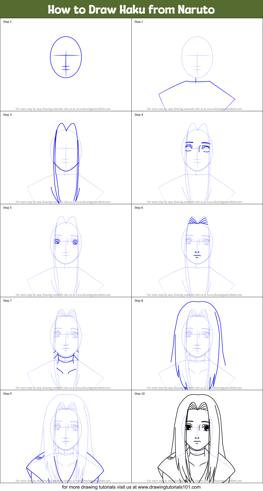 How to Draw Haku from Naruto Printable Step by Step