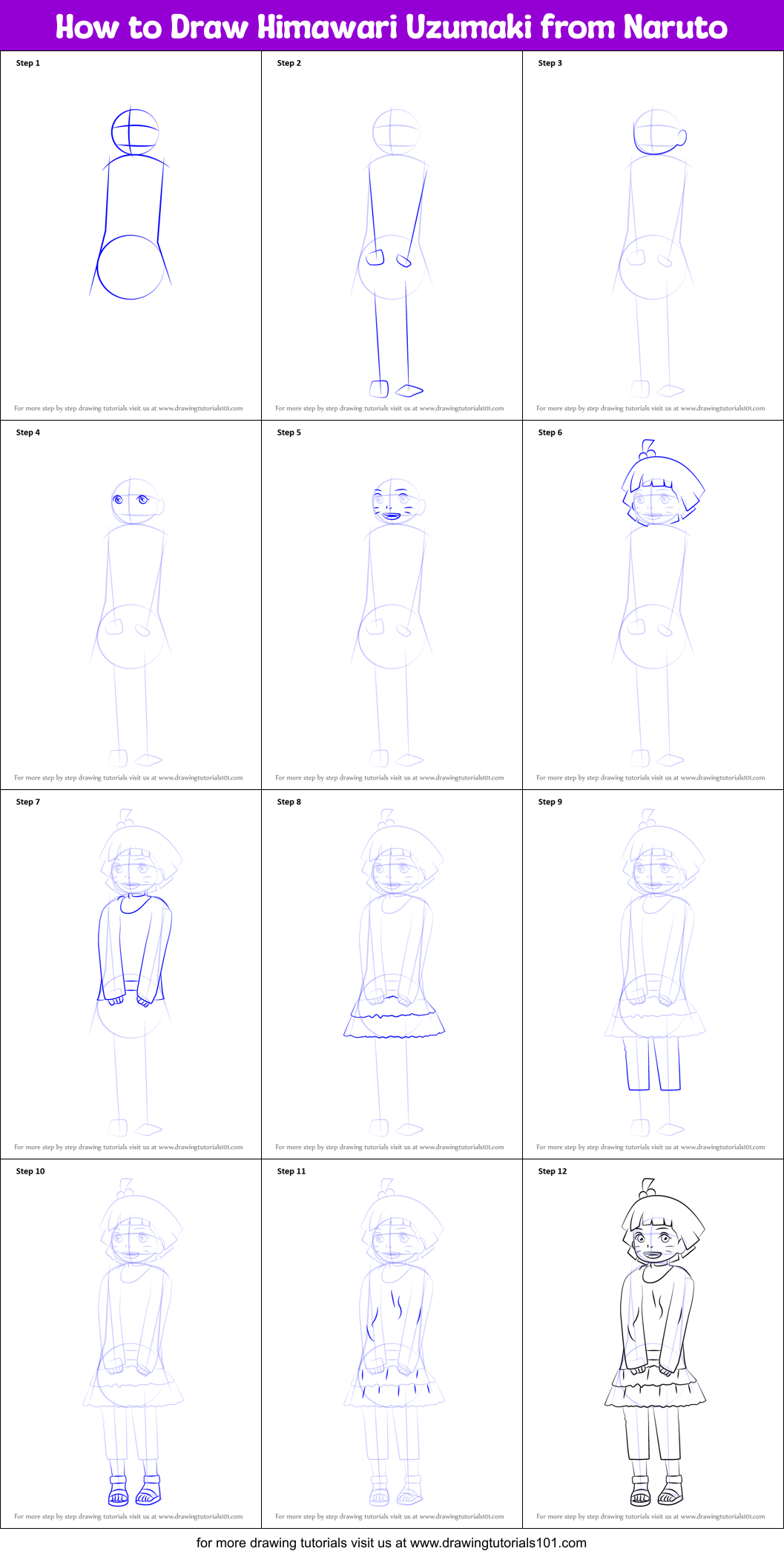 How to Draw Himawari Uzumaki from Naruto Printable Step by Step