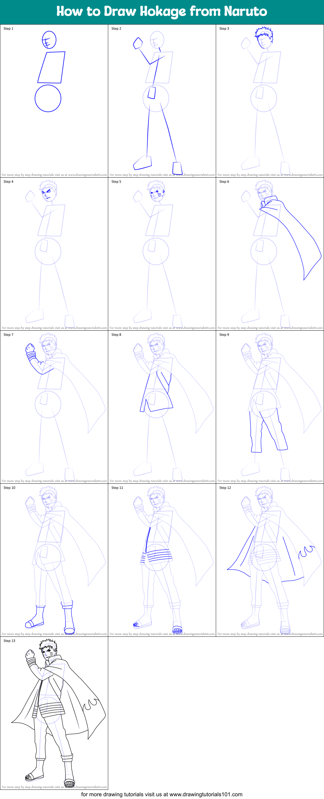 How to Draw Hokage from Naruto Printable Step by Step