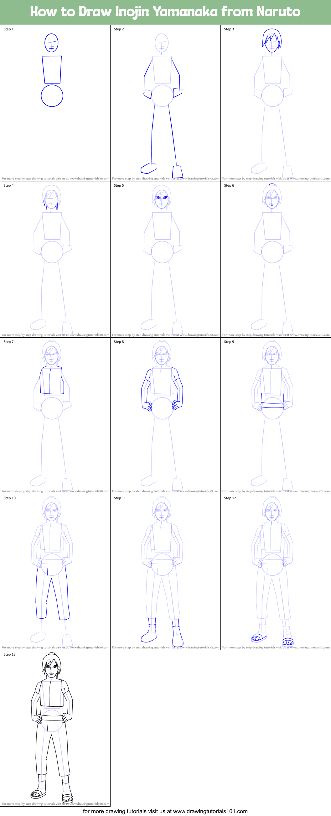 How to Draw Inojin Yamanaka from Naruto Printable Step by Step