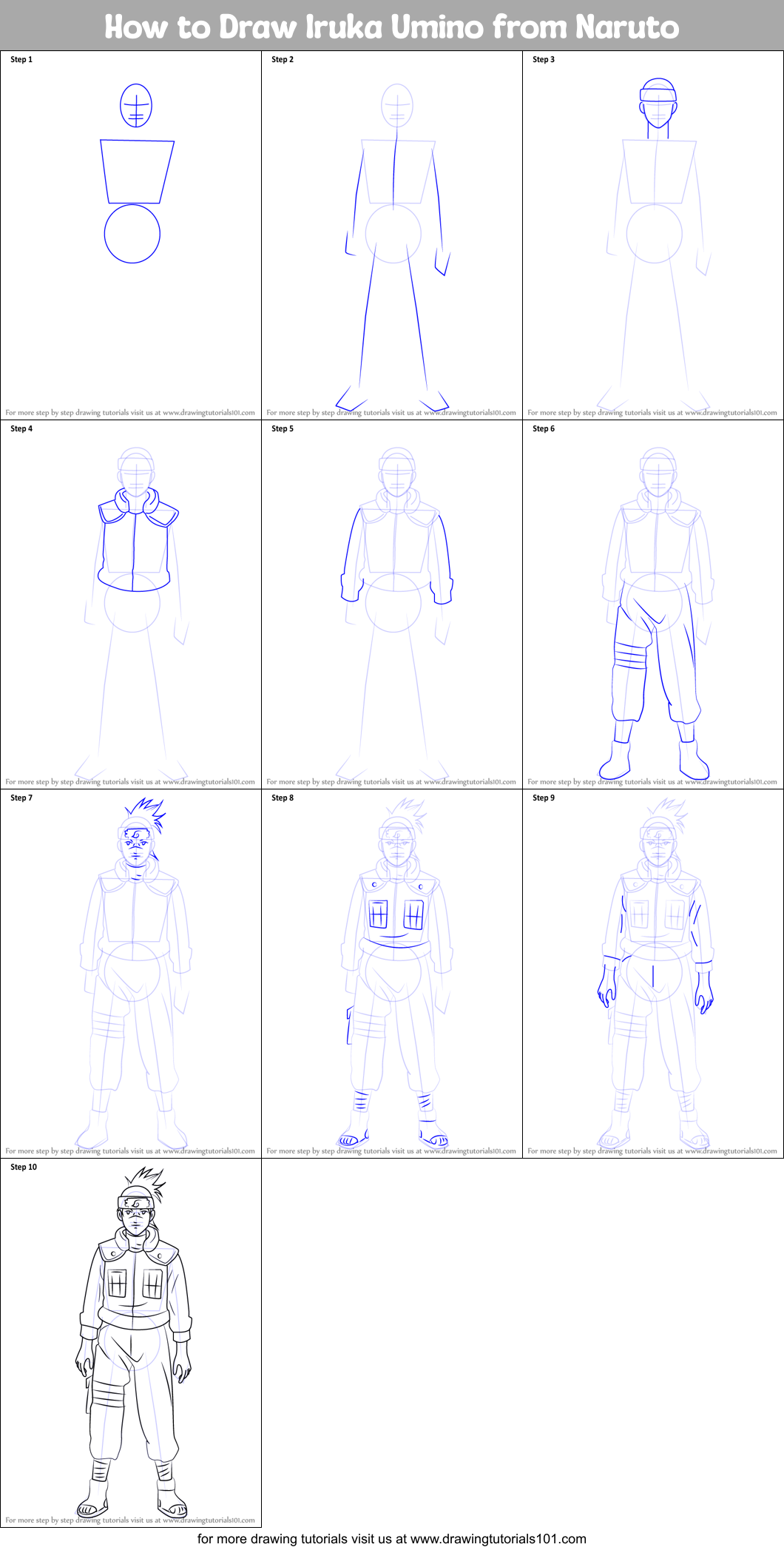How to Draw Iruka Umino from Naruto Printable Step by Step