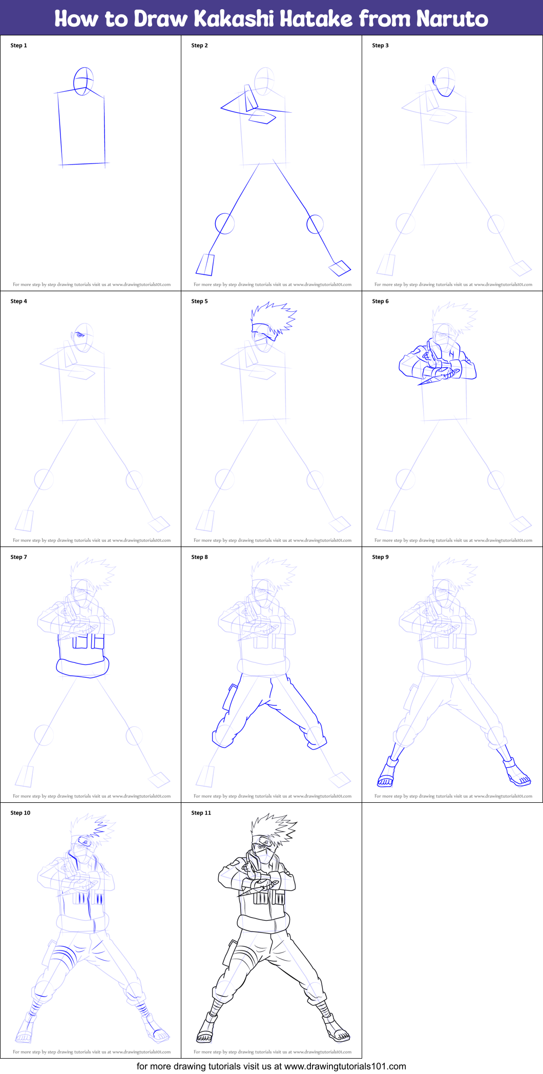 How to Draw Kakashi Hatake from Naruto printable step by step drawing