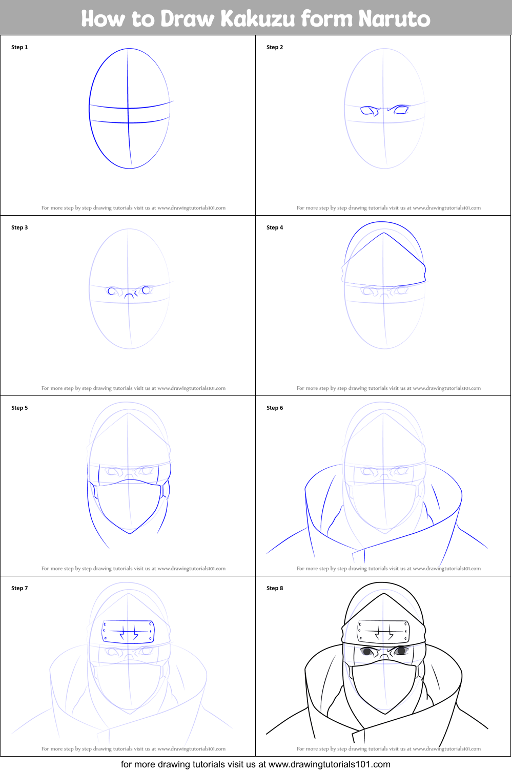 How to Draw Kakuzu form Naruto Printable Step by Step