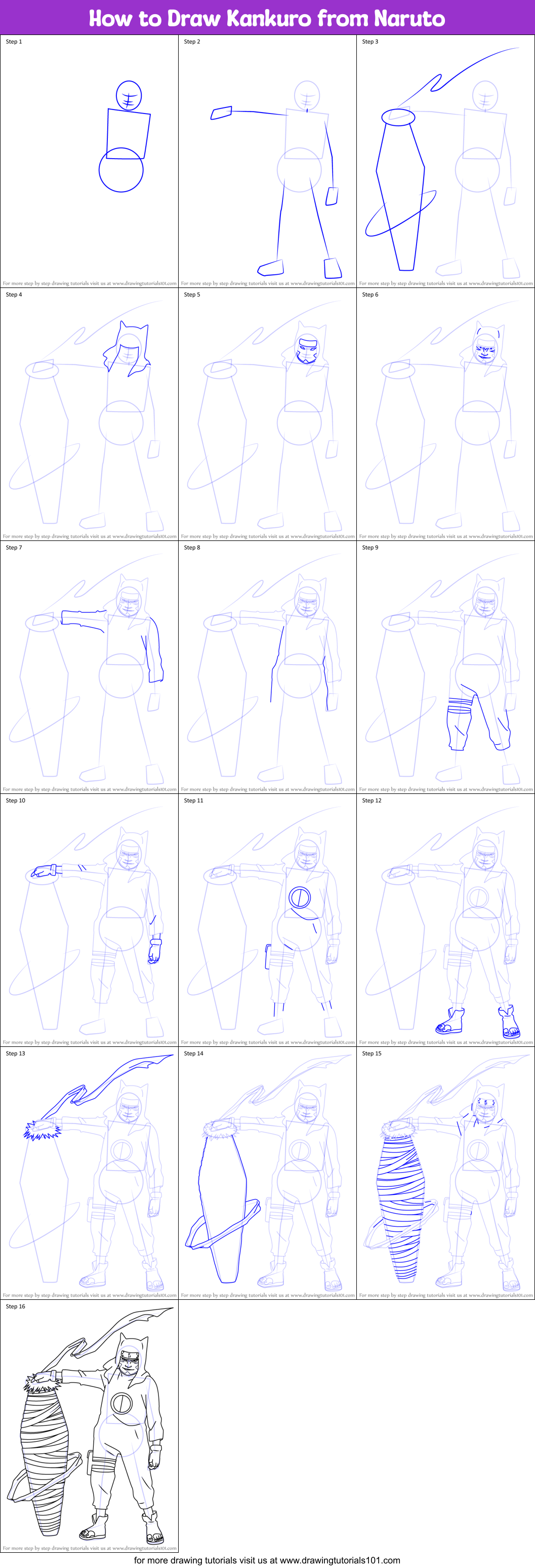 How to Draw Kankuro from Naruto Printable Step by Step