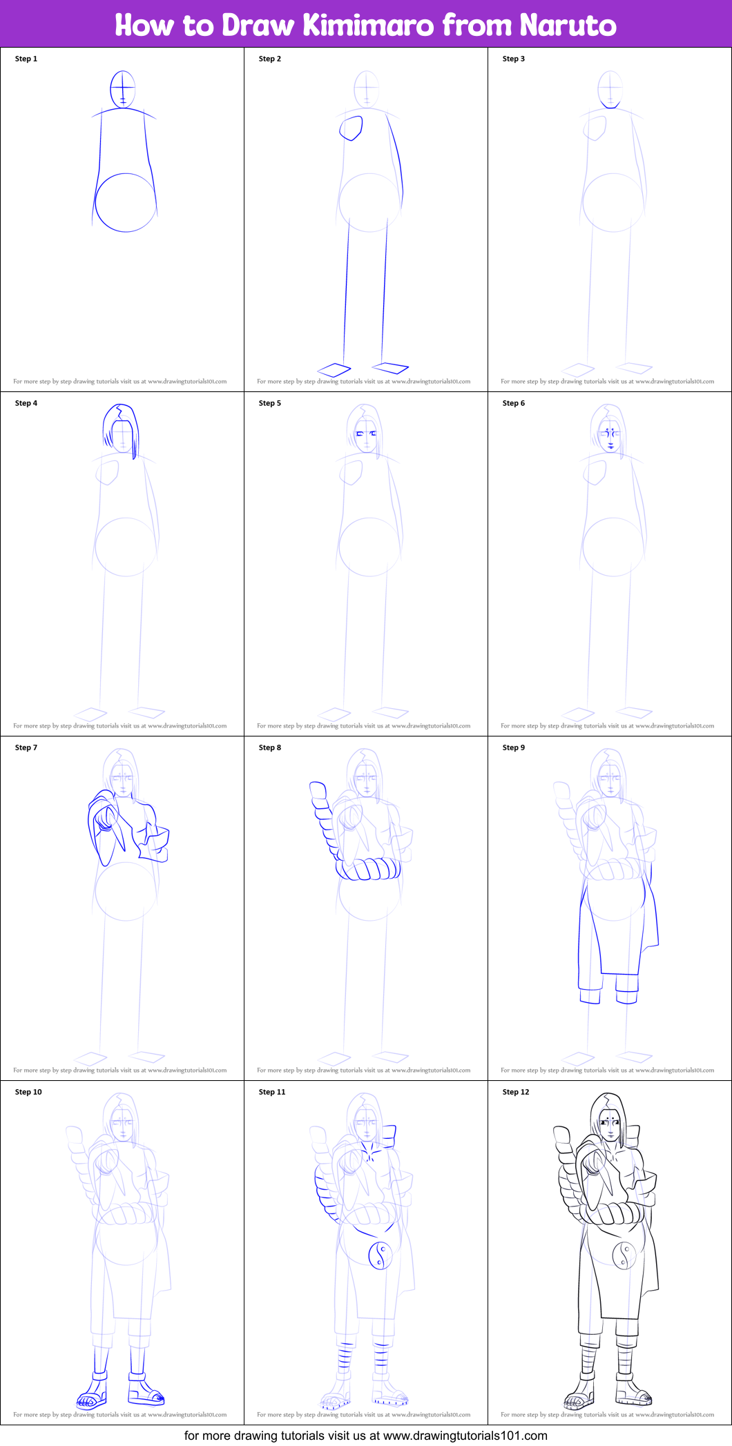 How to Draw Kimimaro from Naruto Printable Step by Step
