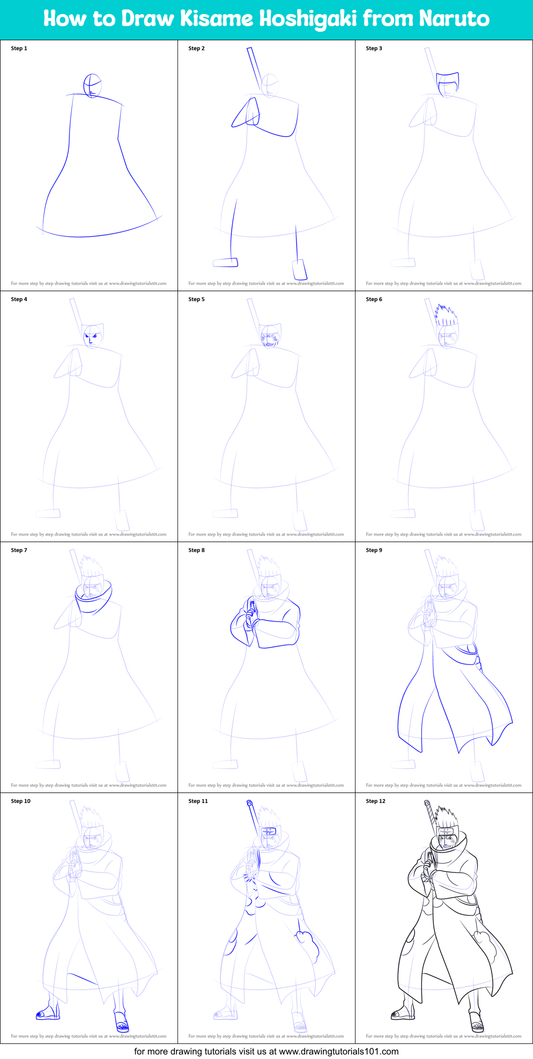 How to Draw Kisame Hoshigaki from Naruto Printable Step by Step