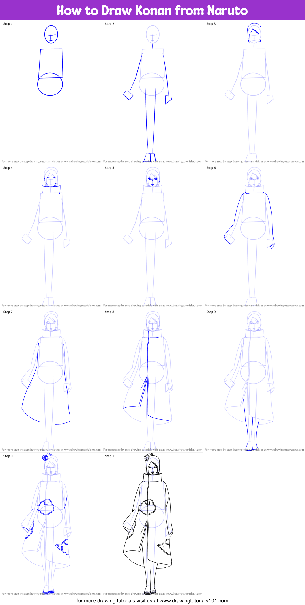 How to Draw Konan from Naruto Printable Step by Step