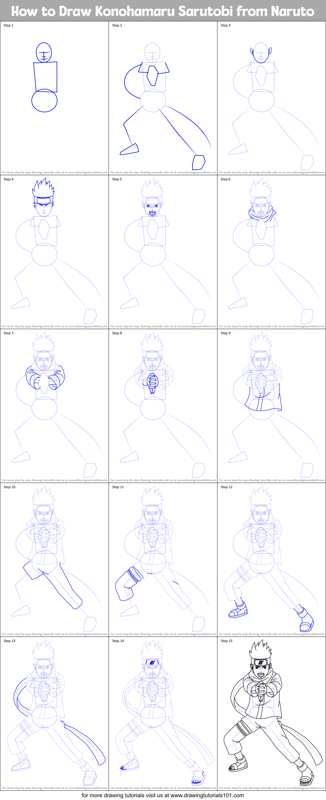 How to Draw Konohamaru Sarutobi from Naruto Printable Step by Step