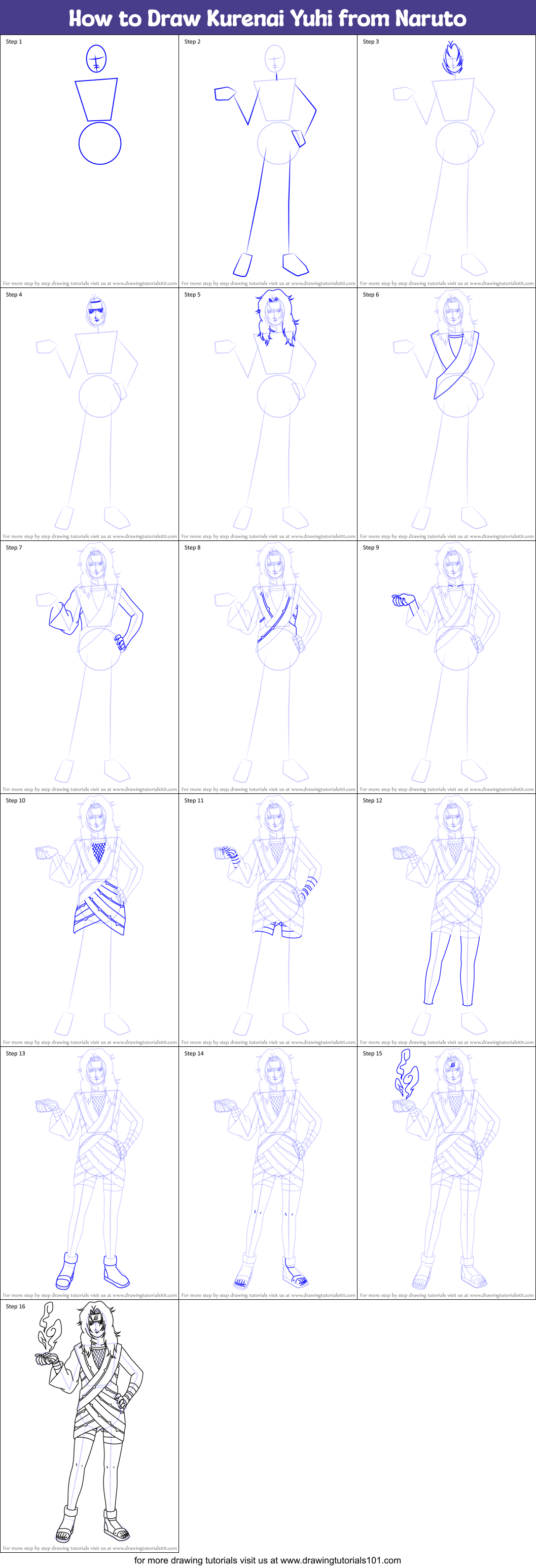 How to Draw Kurenai Yuhi from Naruto Printable Step by Step