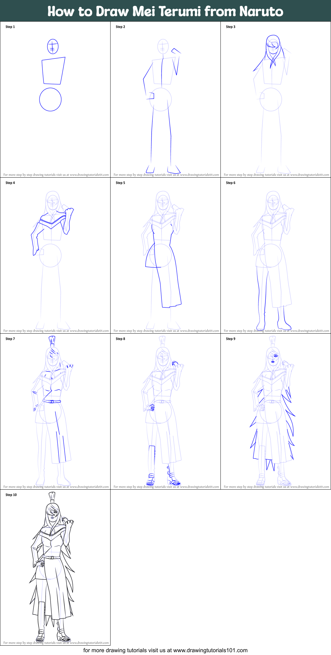 How to Draw Mei Terumi from Naruto Printable Step by Step