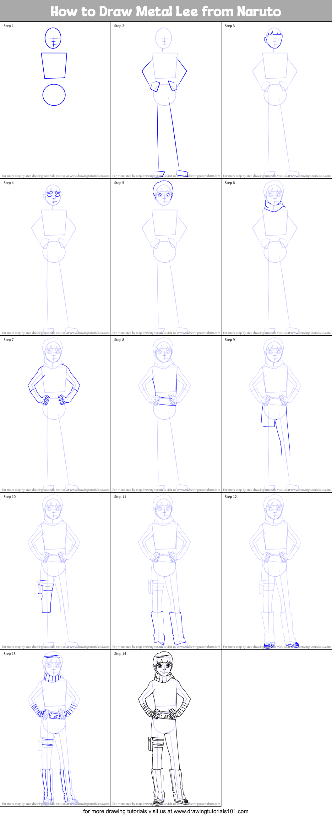 How to Draw Metal Lee from Naruto Printable Step by Step