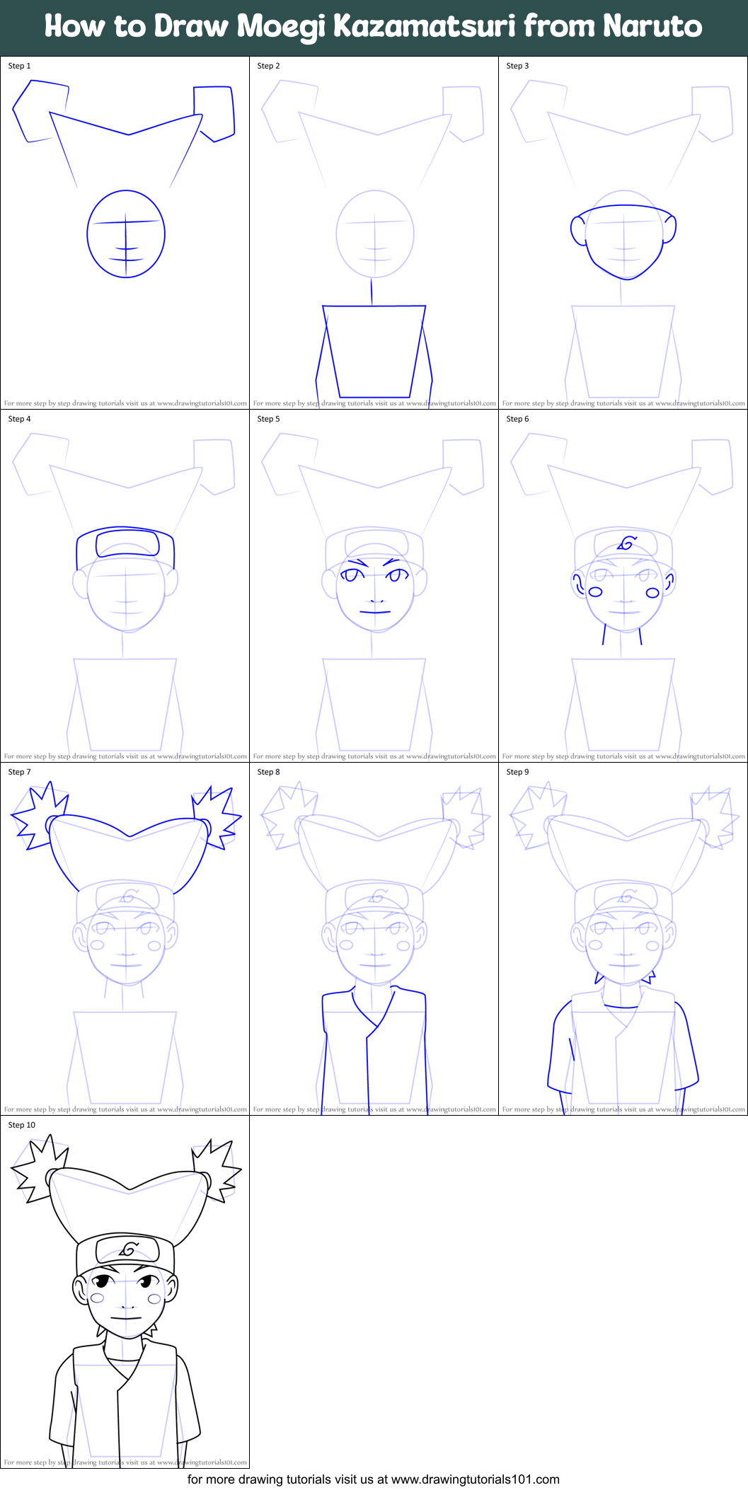 How to Draw Moegi Kazamatsuri from Naruto Printable Step by Step