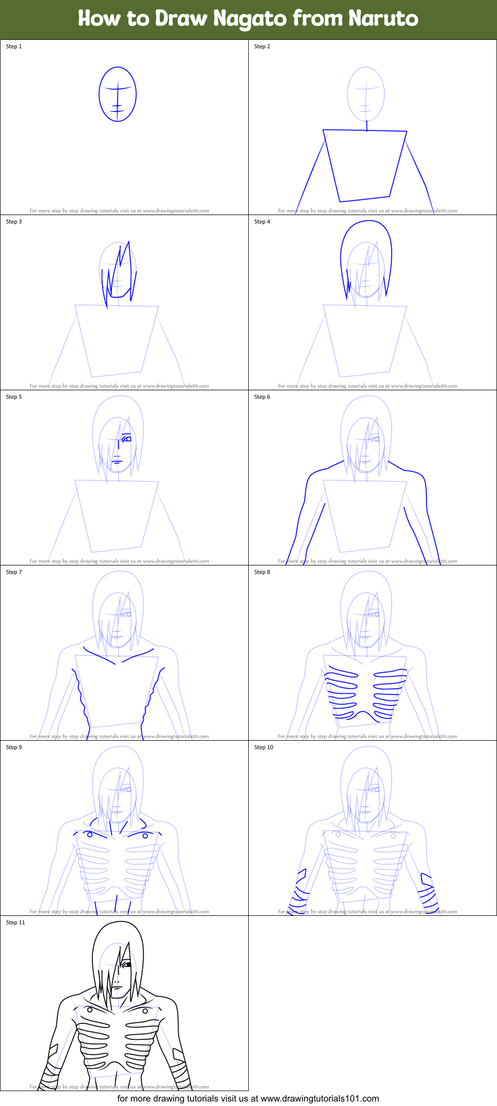 How to Draw Nagato from Naruto Printable Step by Step