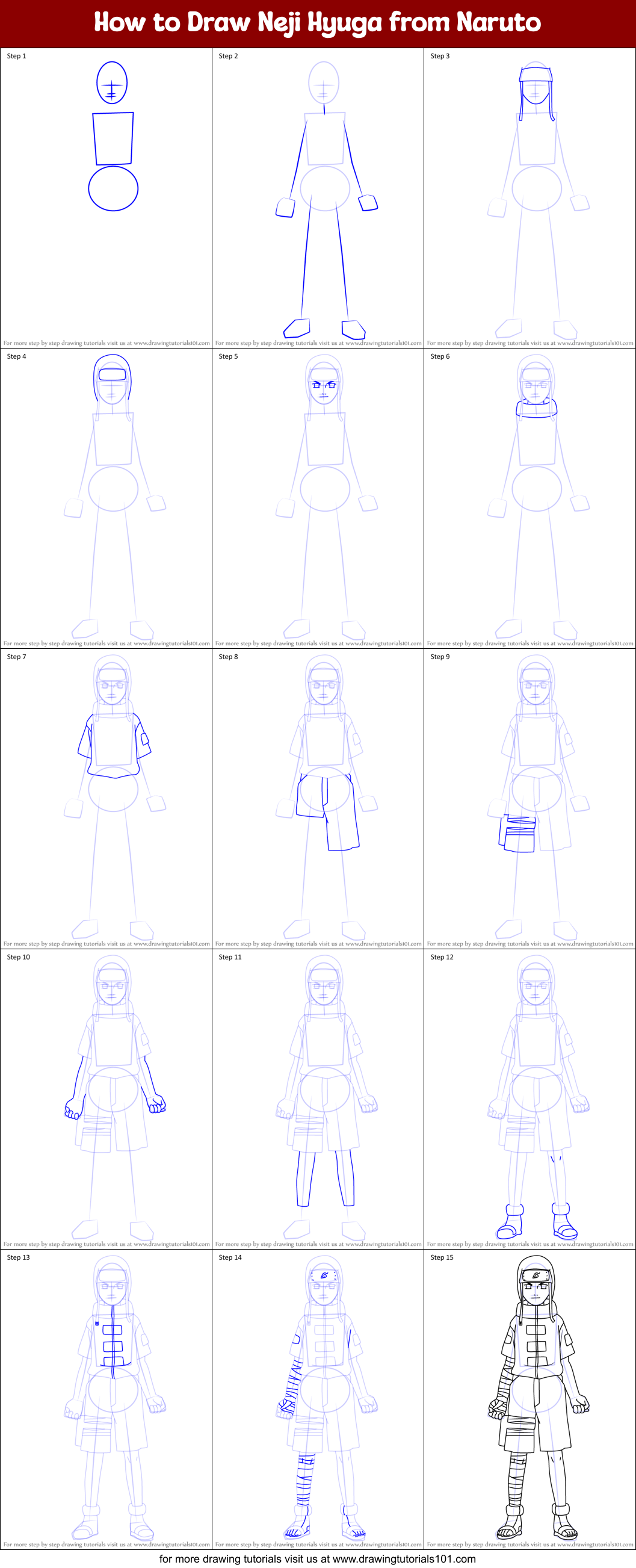 How to Draw Neji Hyuga from Naruto Printable Step by Step