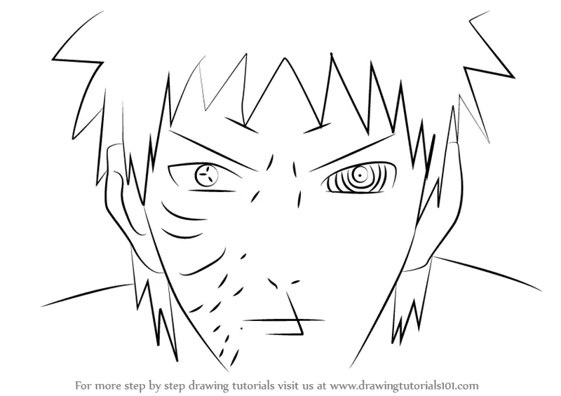 Learn How to Draw Obito Uchiha Face from Naruto (Naruto) Step by Step :  Drawing Tutorials