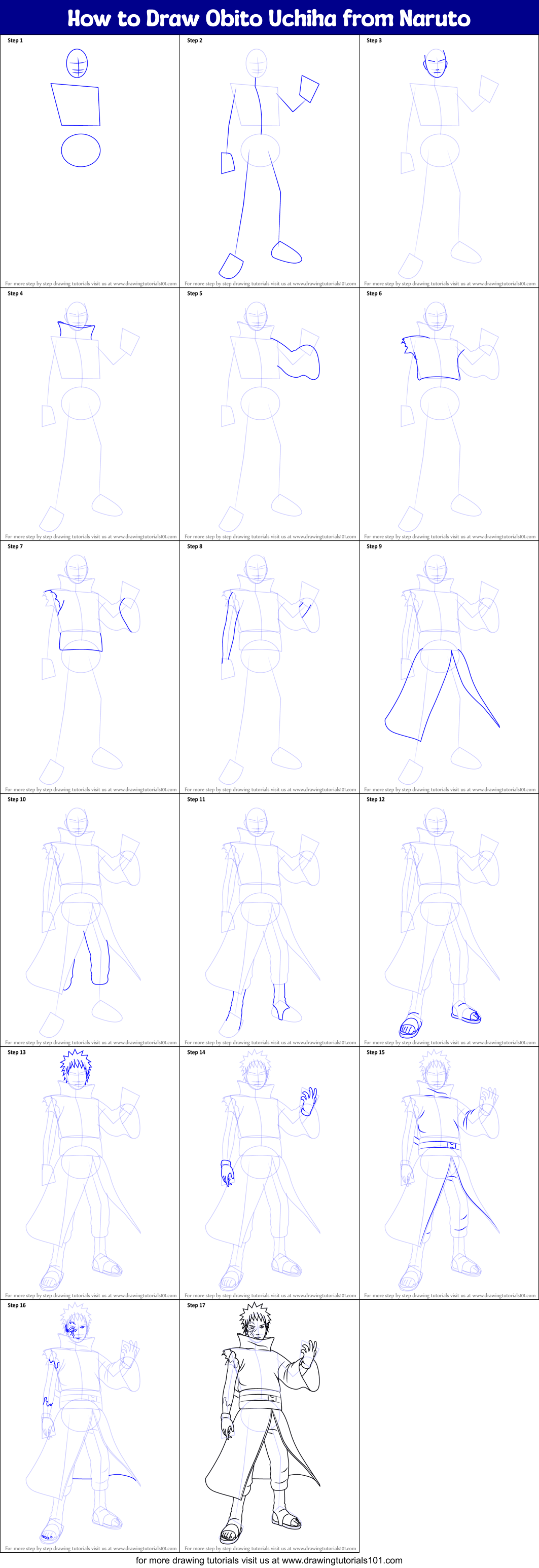 How to Draw Obito Uchiha from Naruto printable step by step drawing