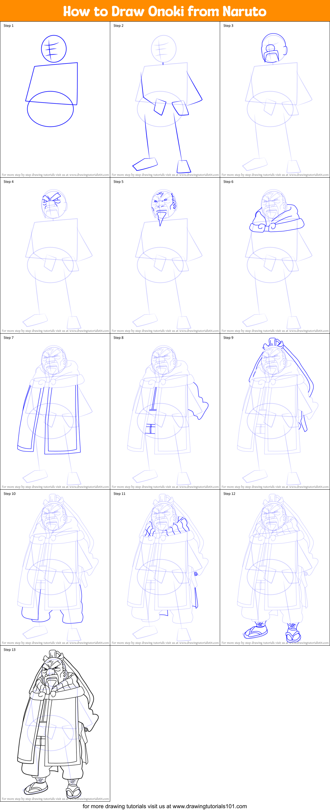 How to Draw Onoki from Naruto Printable Step by Step