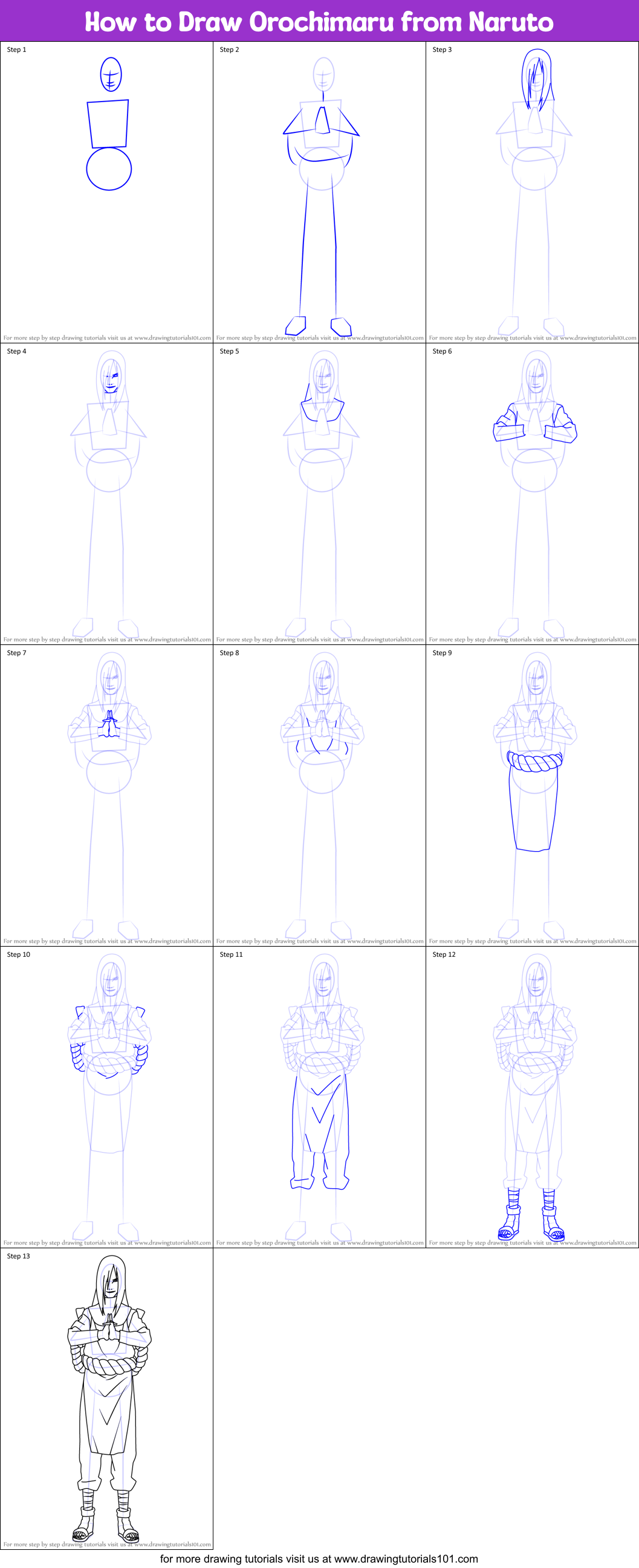 How to Draw Orochimaru from Naruto Printable Step by Step