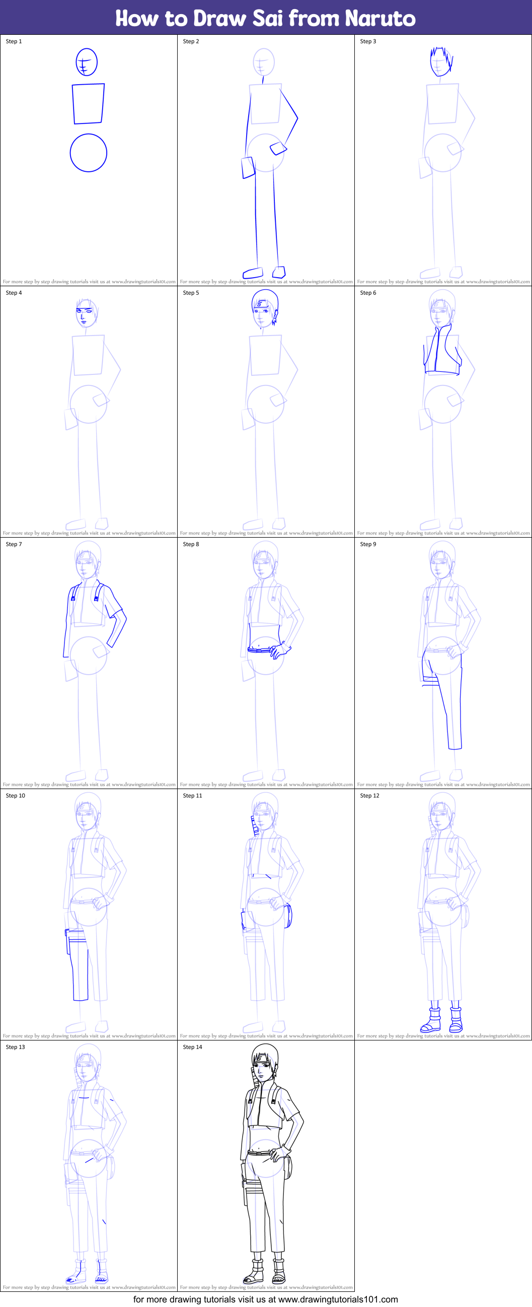 How to Draw Sai from Naruto Printable Step by Step