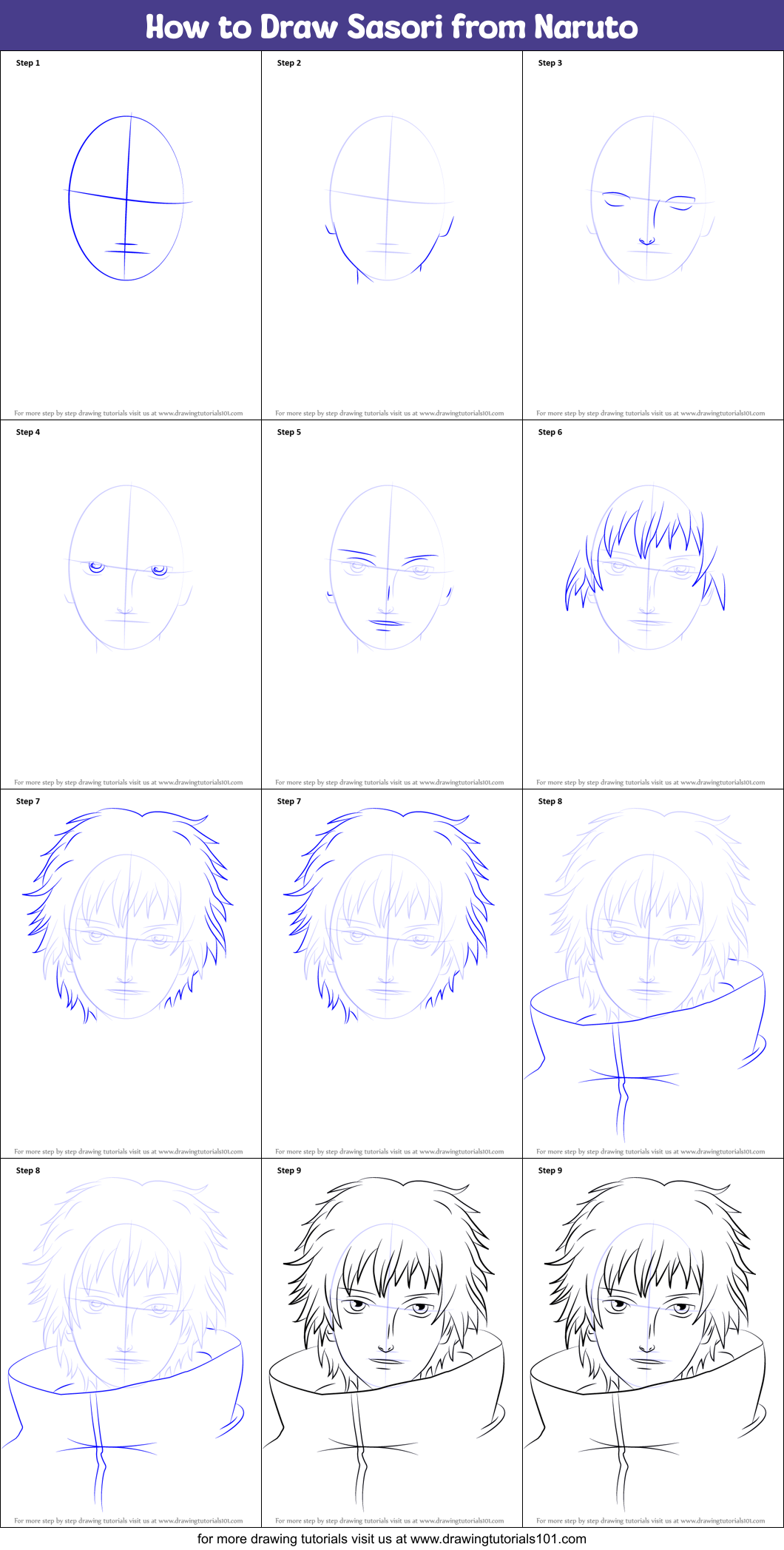 How to Draw Sasori from Naruto Printable Step by Step