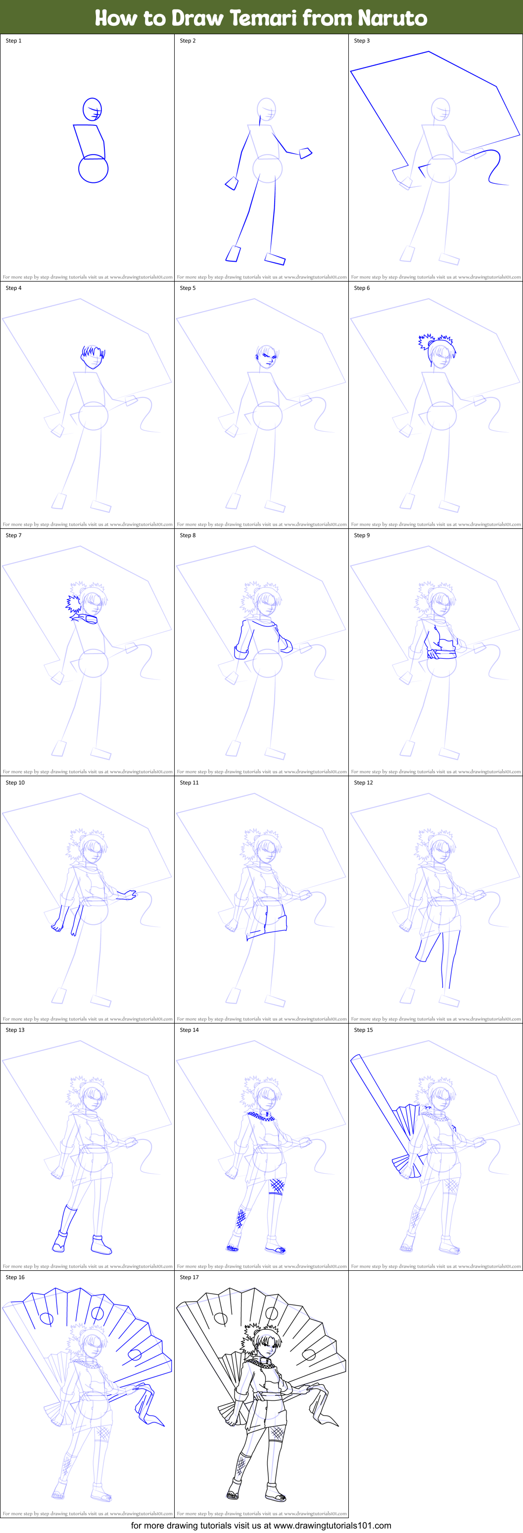 How to Draw Temari from Naruto Printable Step by Step