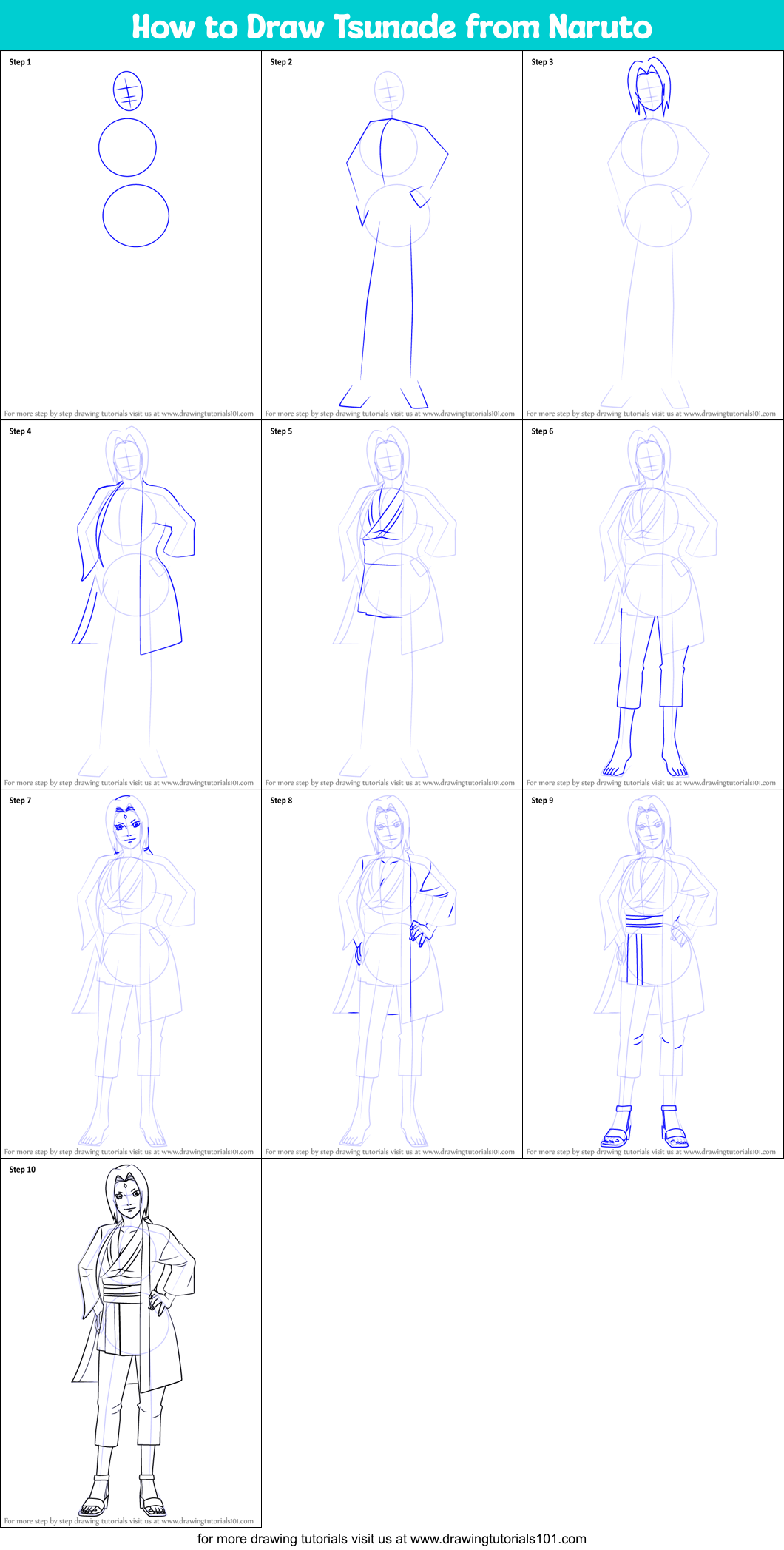 How to Draw Tsunade from Naruto Printable Step by Step