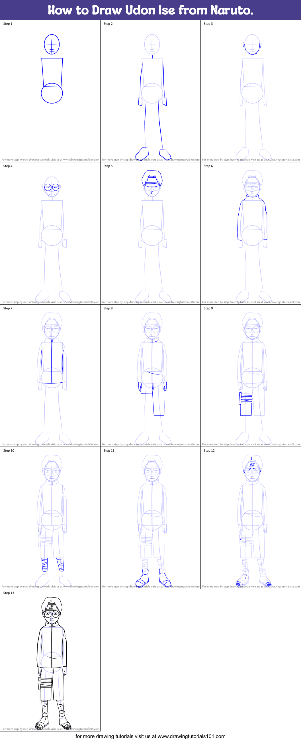 How to Draw Udon Ise from Naruto. Printable Step by Step