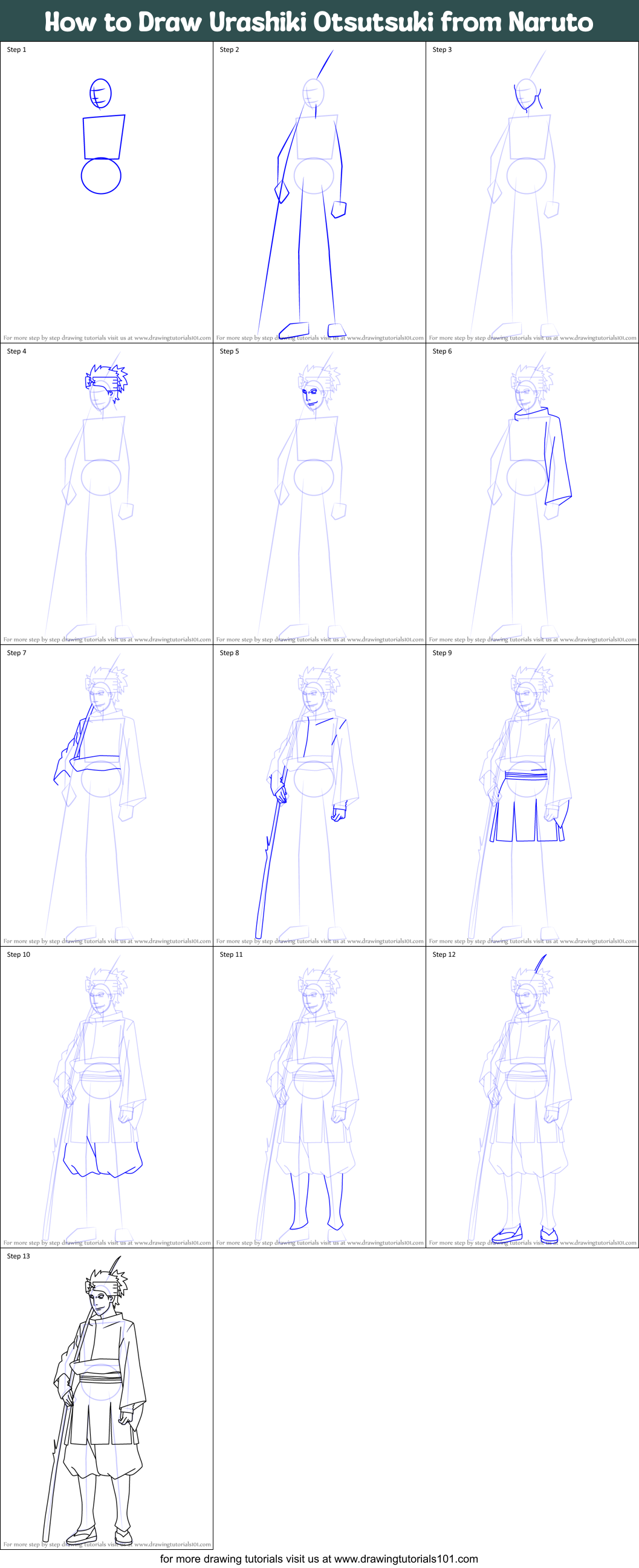 How to Draw Urashiki Otsutsuki from Naruto Printable Step by Step