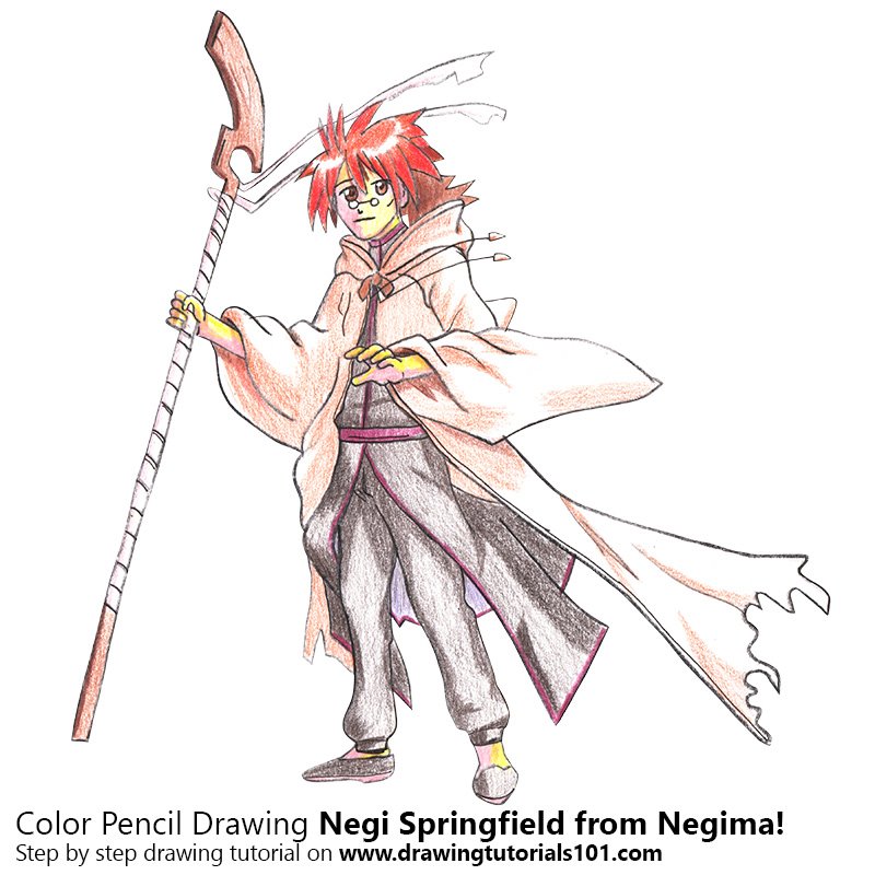 How to Draw Negi Springfield from Negima! by Color Pencils