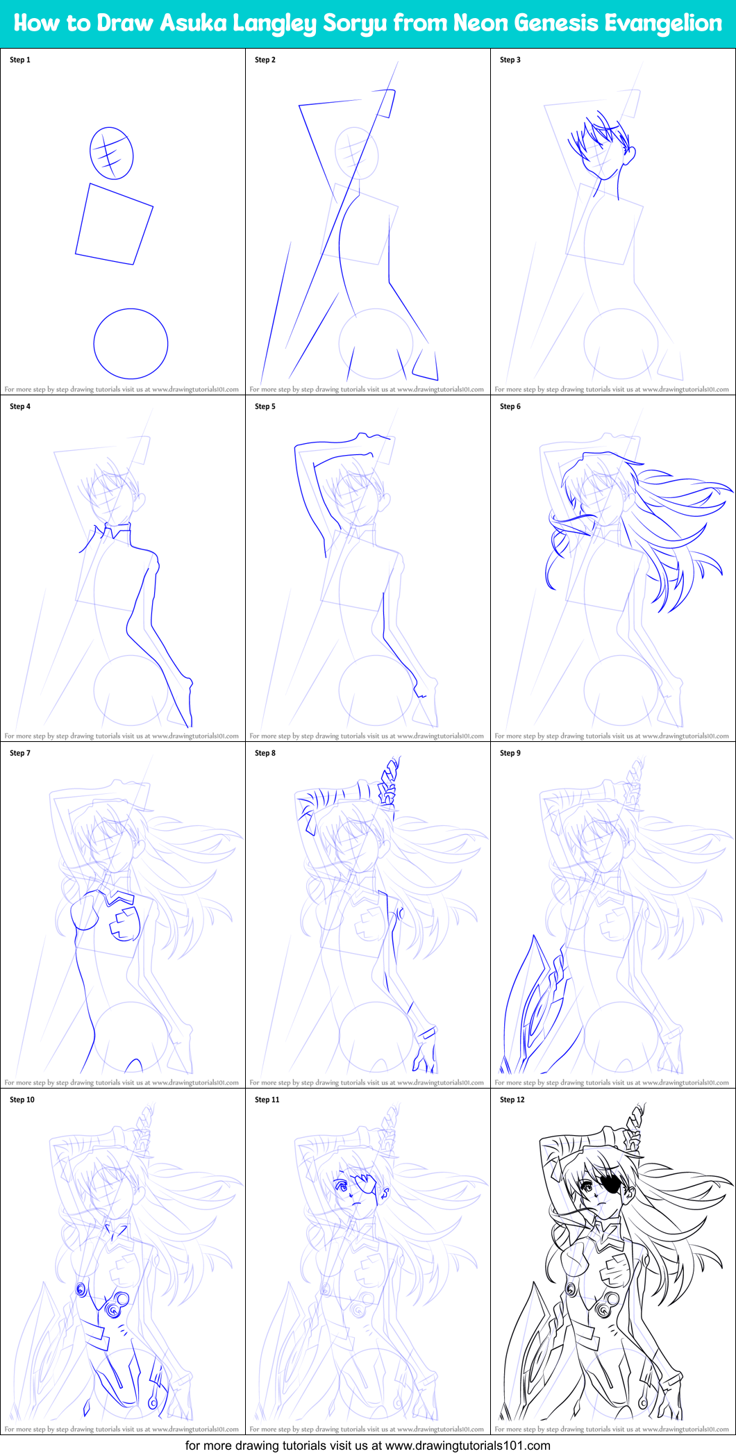 How to Draw Asuka Langley Soryu from Neon Genesis Evangelion Printable Step by Step